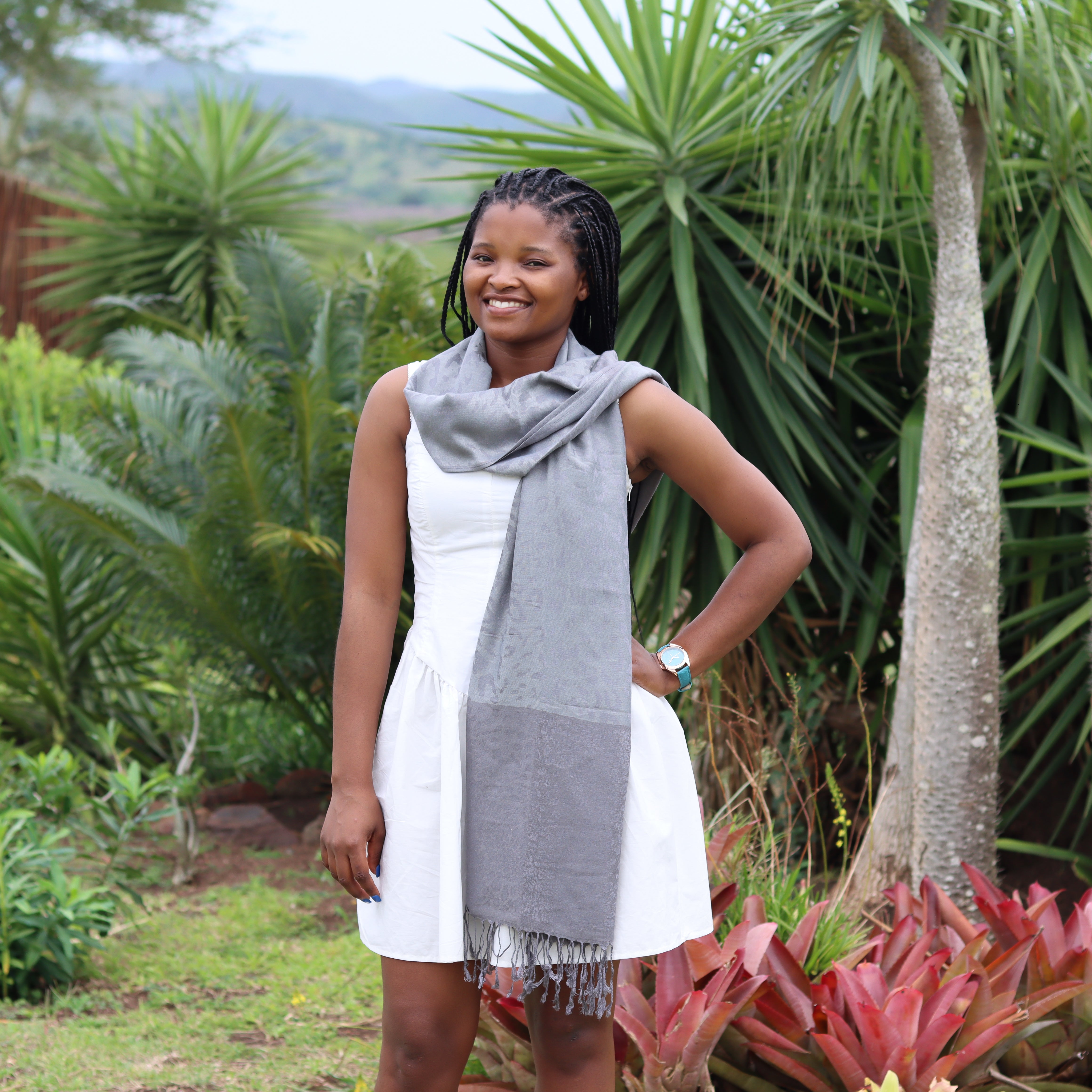 Grey Leopard Print Scarf
