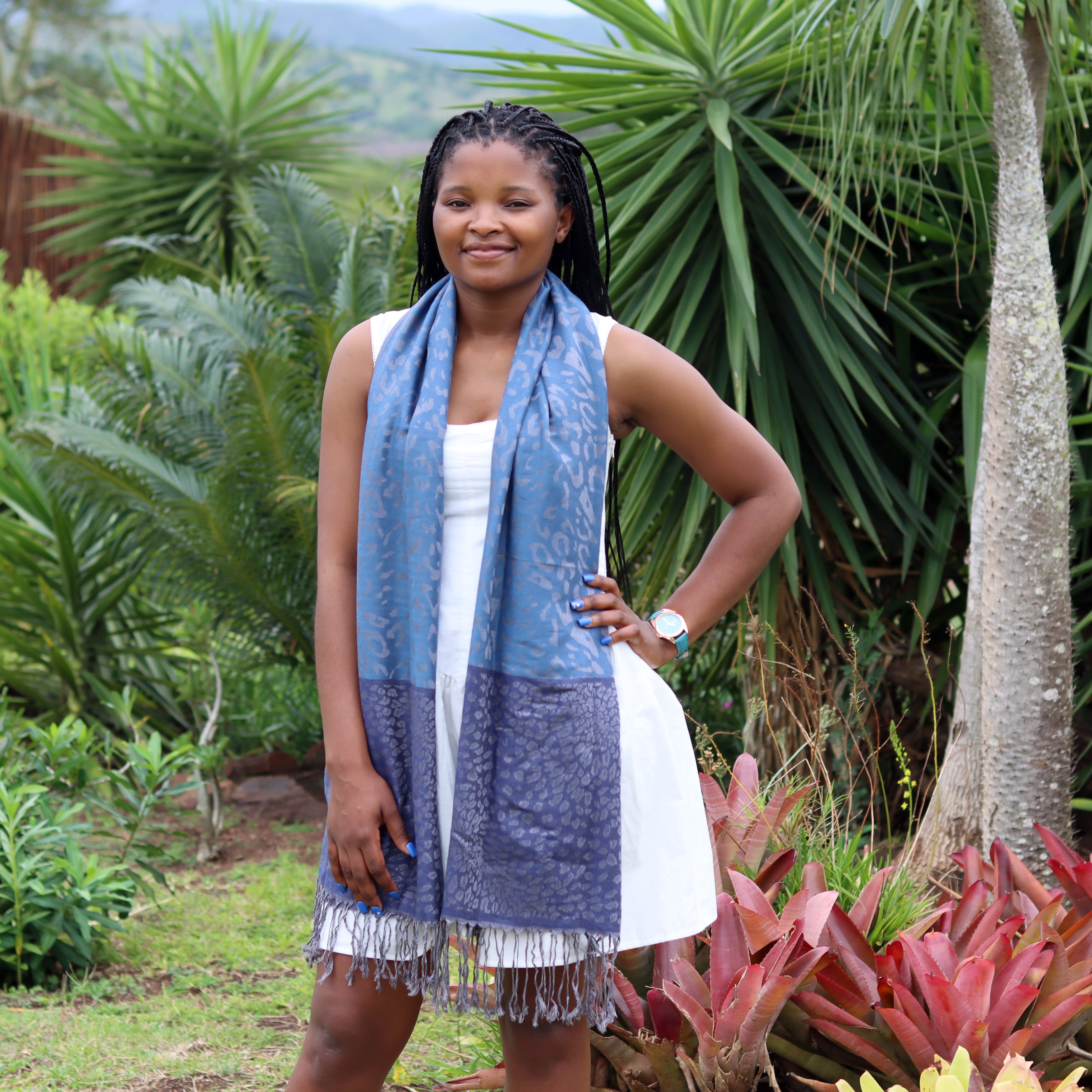 Blue Leopard Print Scarf