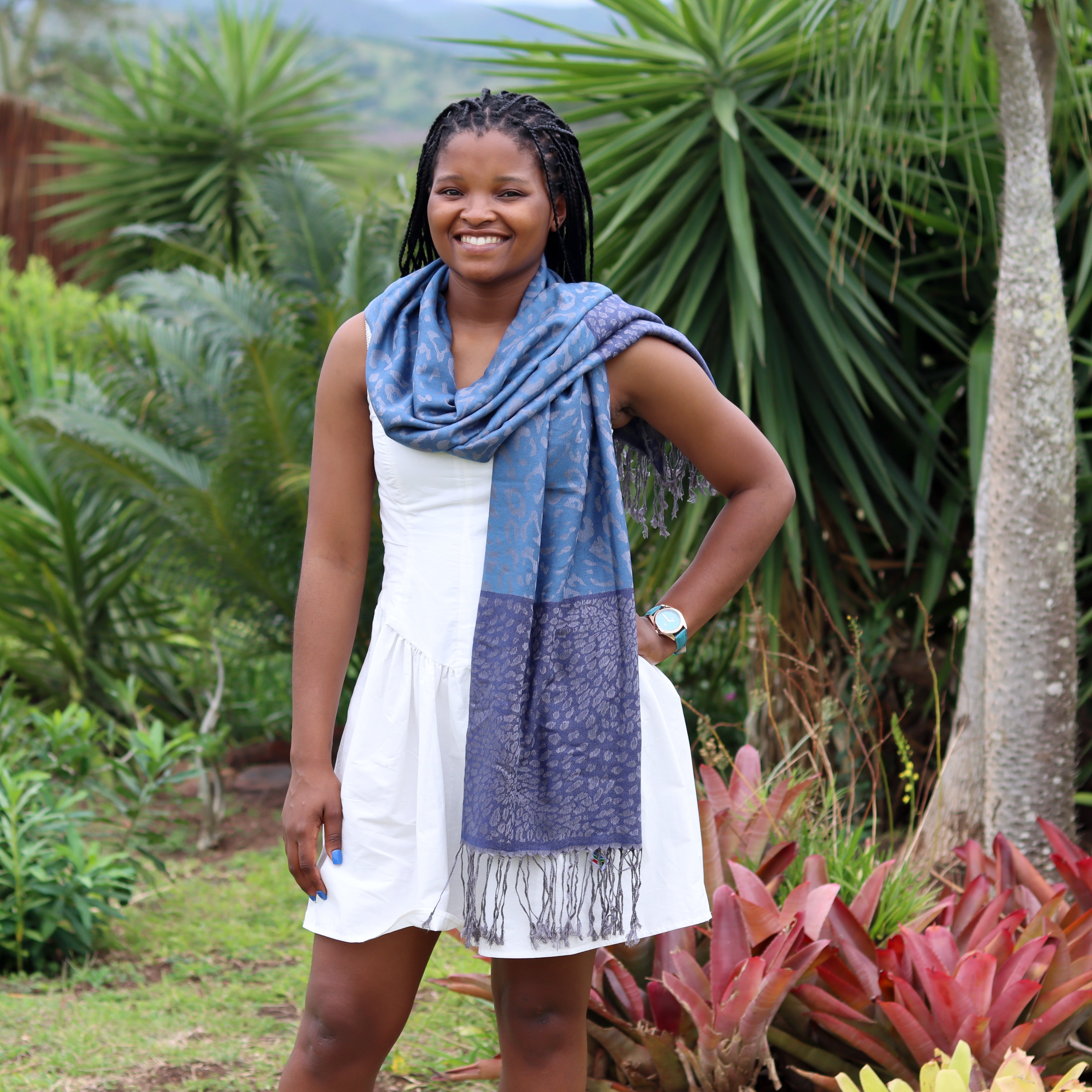 Blue Leopard Print Scarf