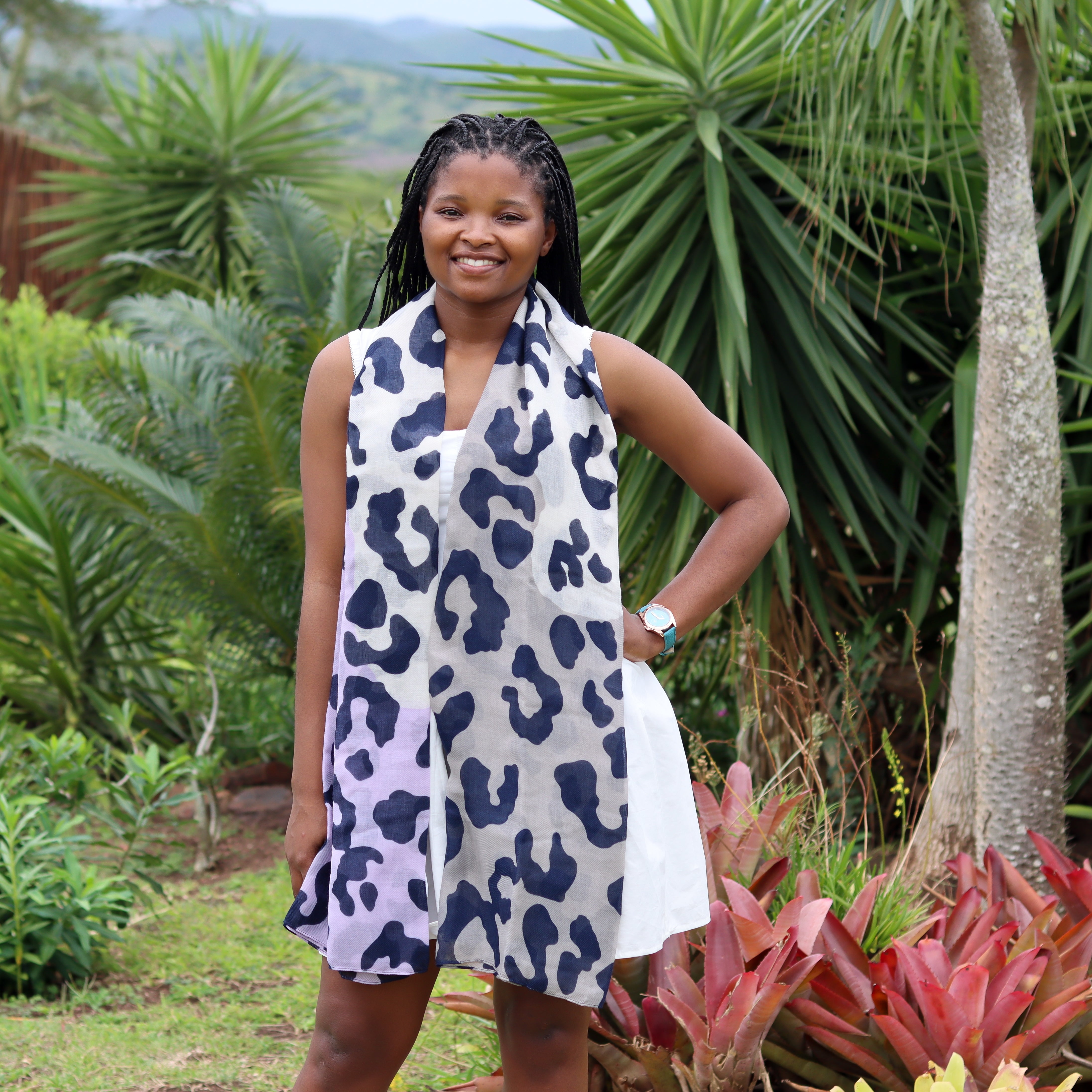 Lilac & Grey Leopard Print Scarf