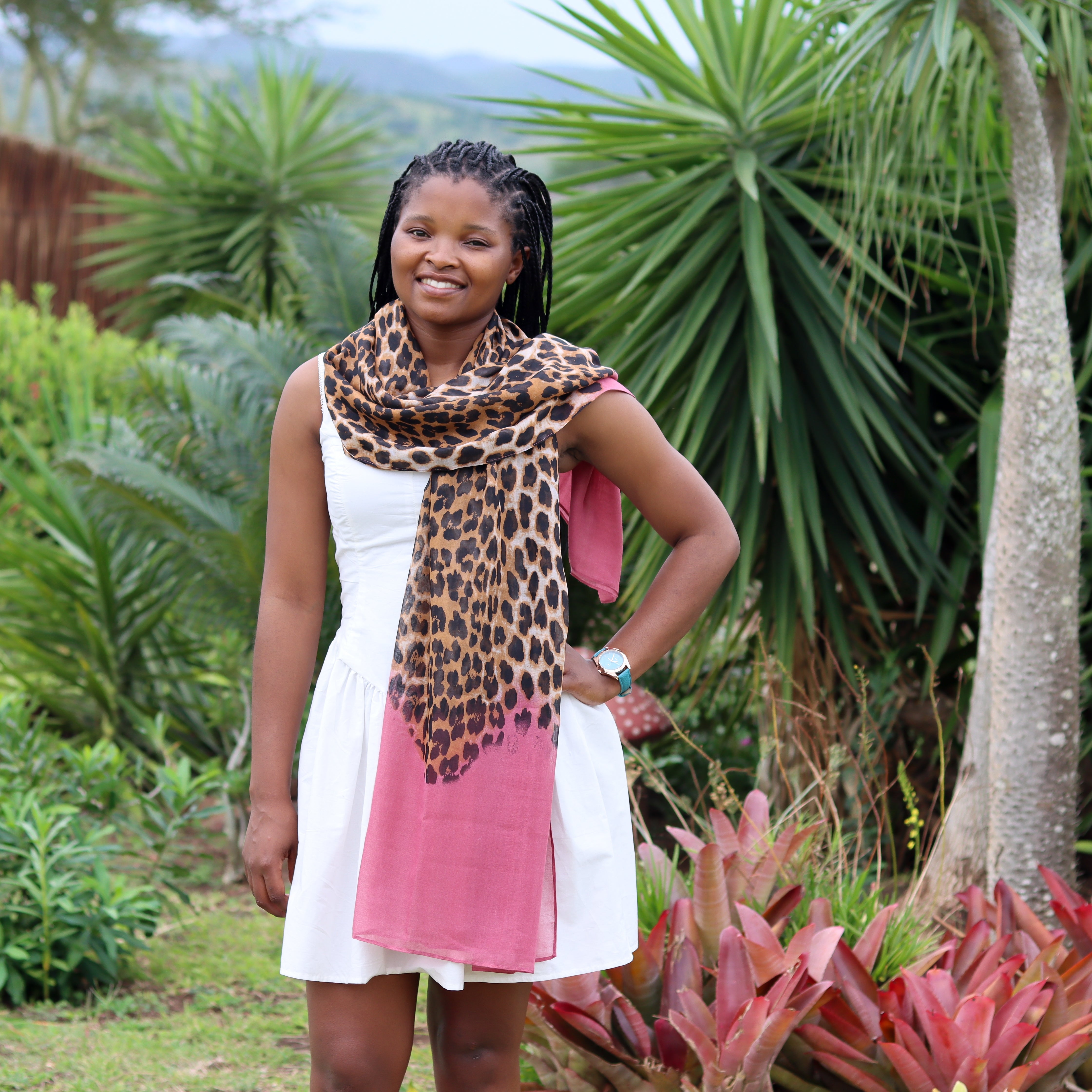 Leopard Print With A Touch Of Pink Scarf