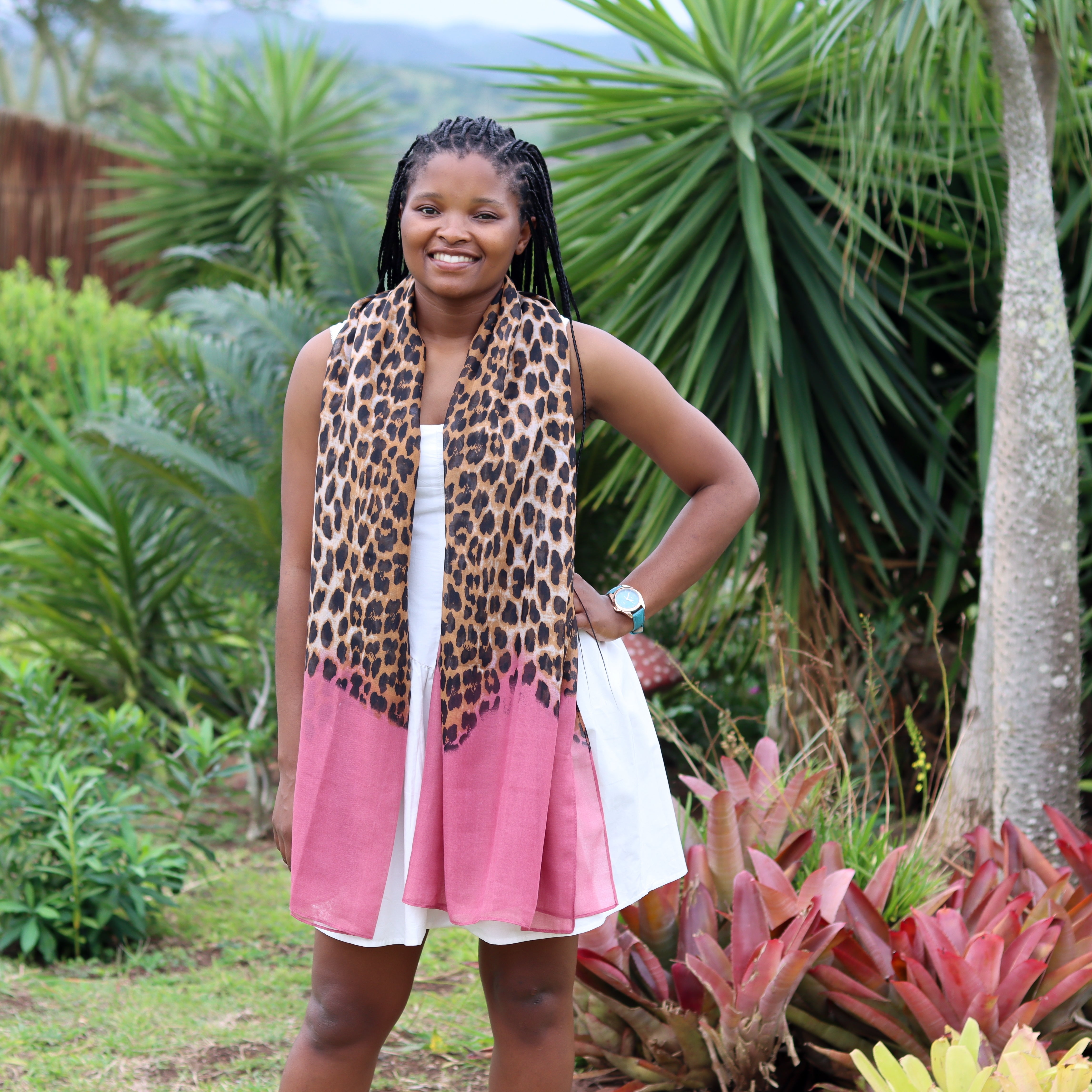 Leopard Print With A Touch Of Pink Scarf