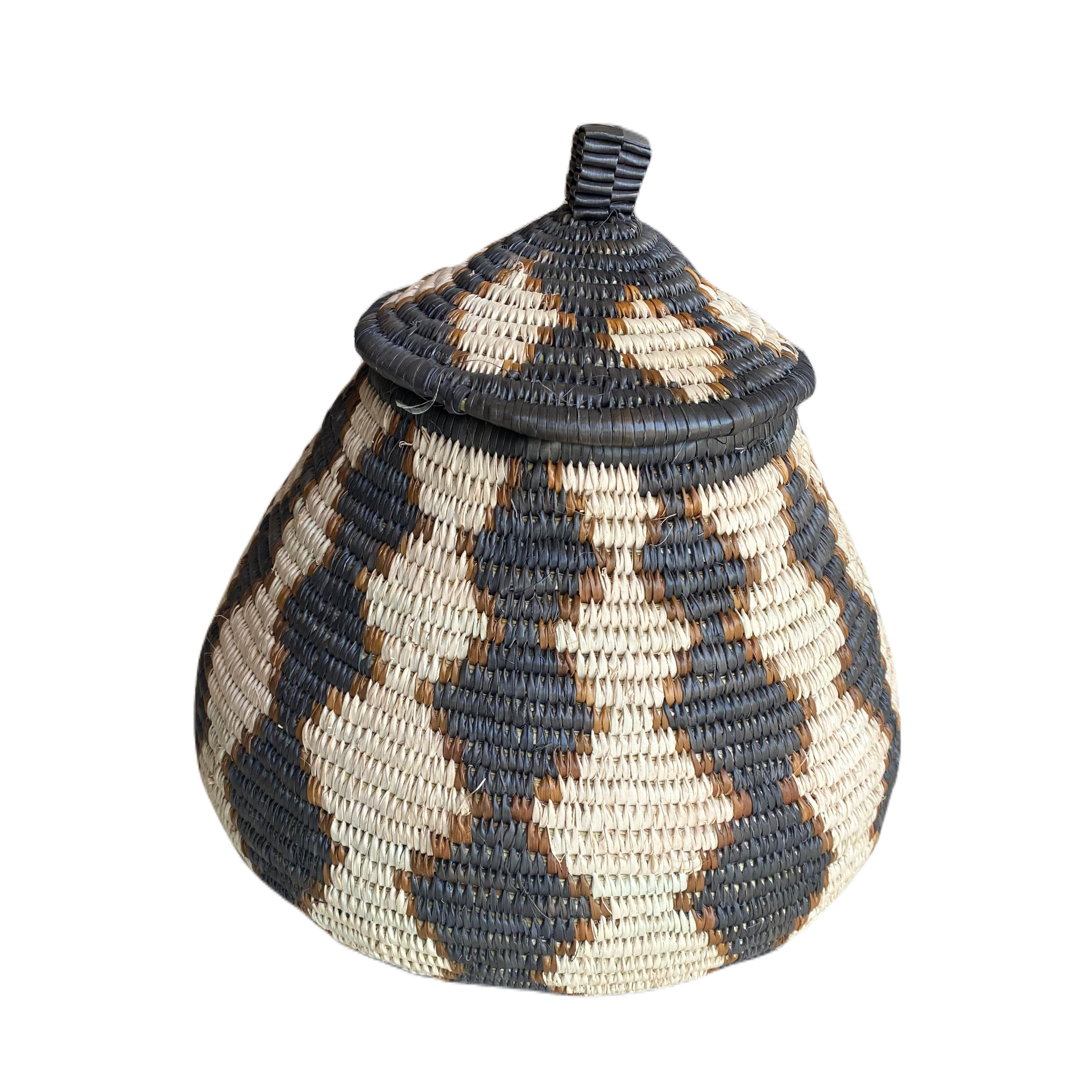 Small Hand Woven Fat Diamond Zulu Basket -Zama
