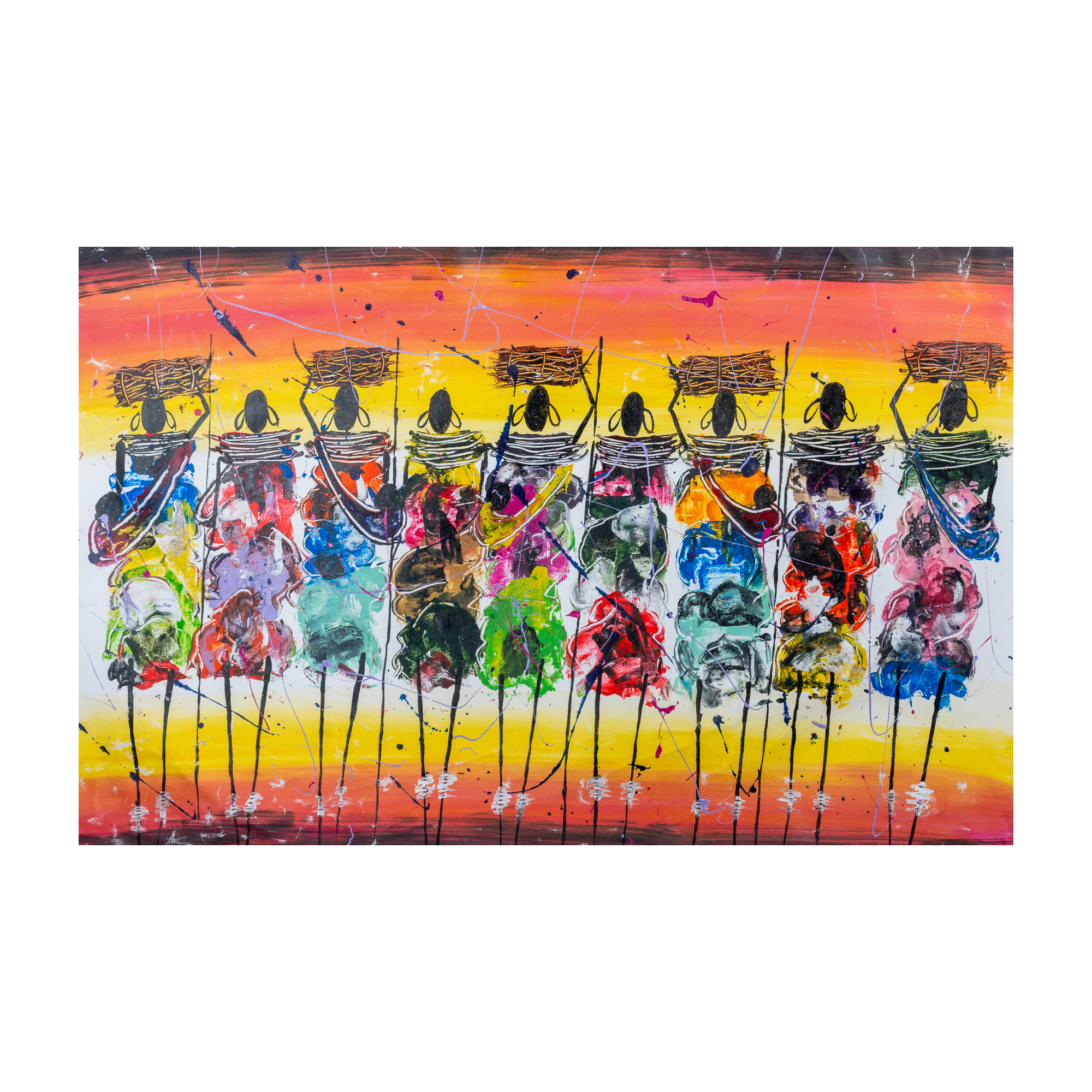 Large Tribal Unity in Colour (Sunset) Canvas Painting - By Banda