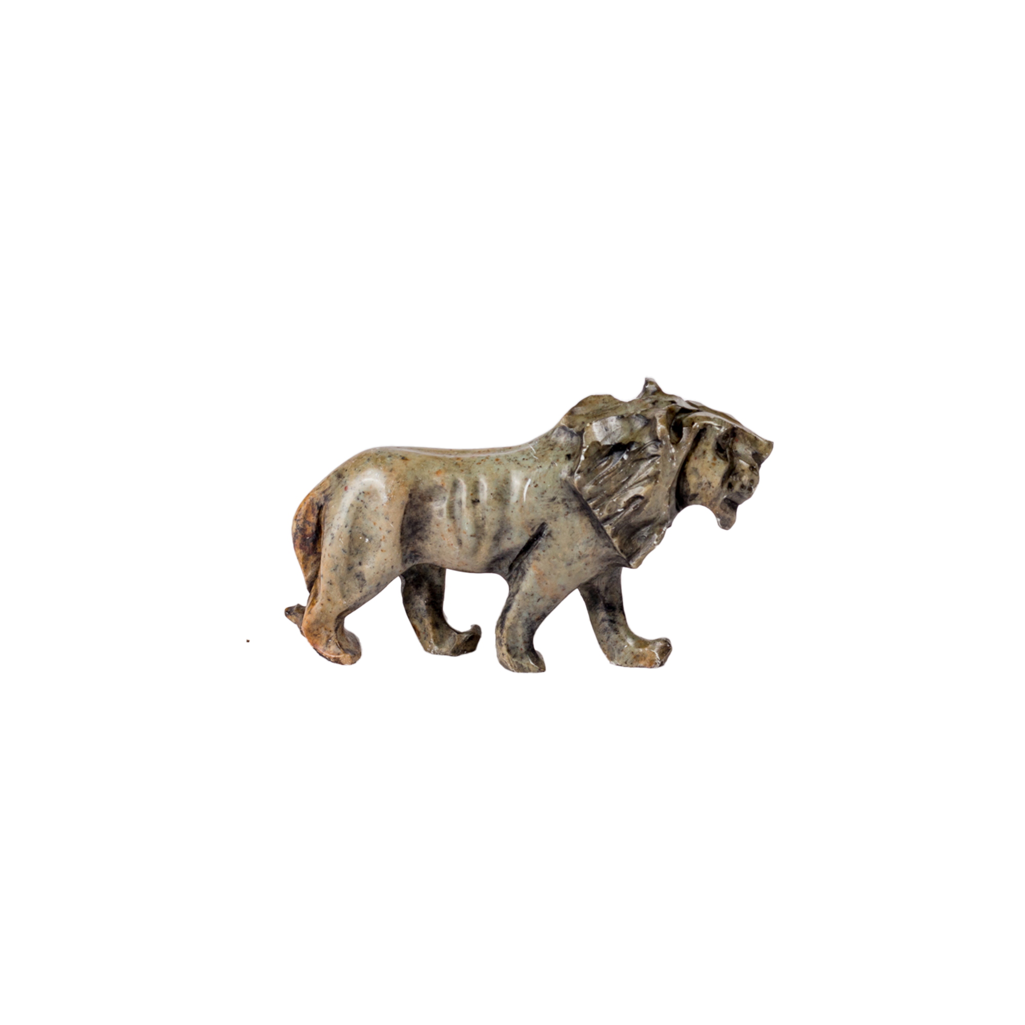 Carved Grey Soapstone Lion Sculpture