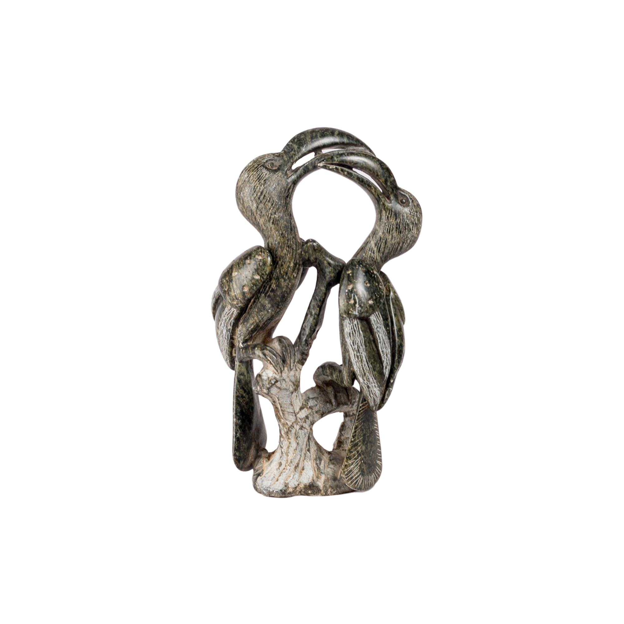 Grey Soapstone Carved Kissing Hornbill
