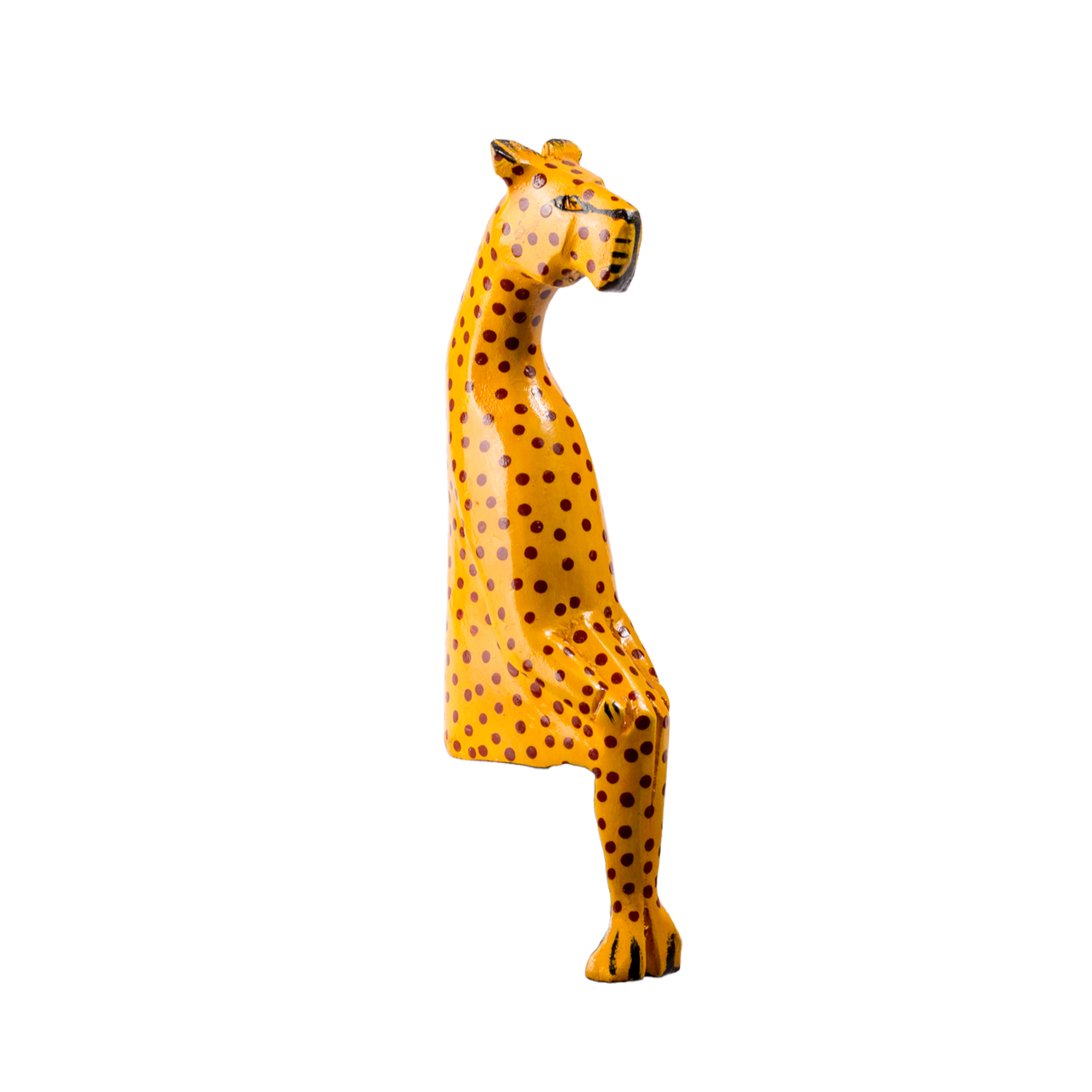 Wood Carved Seated Cheetah