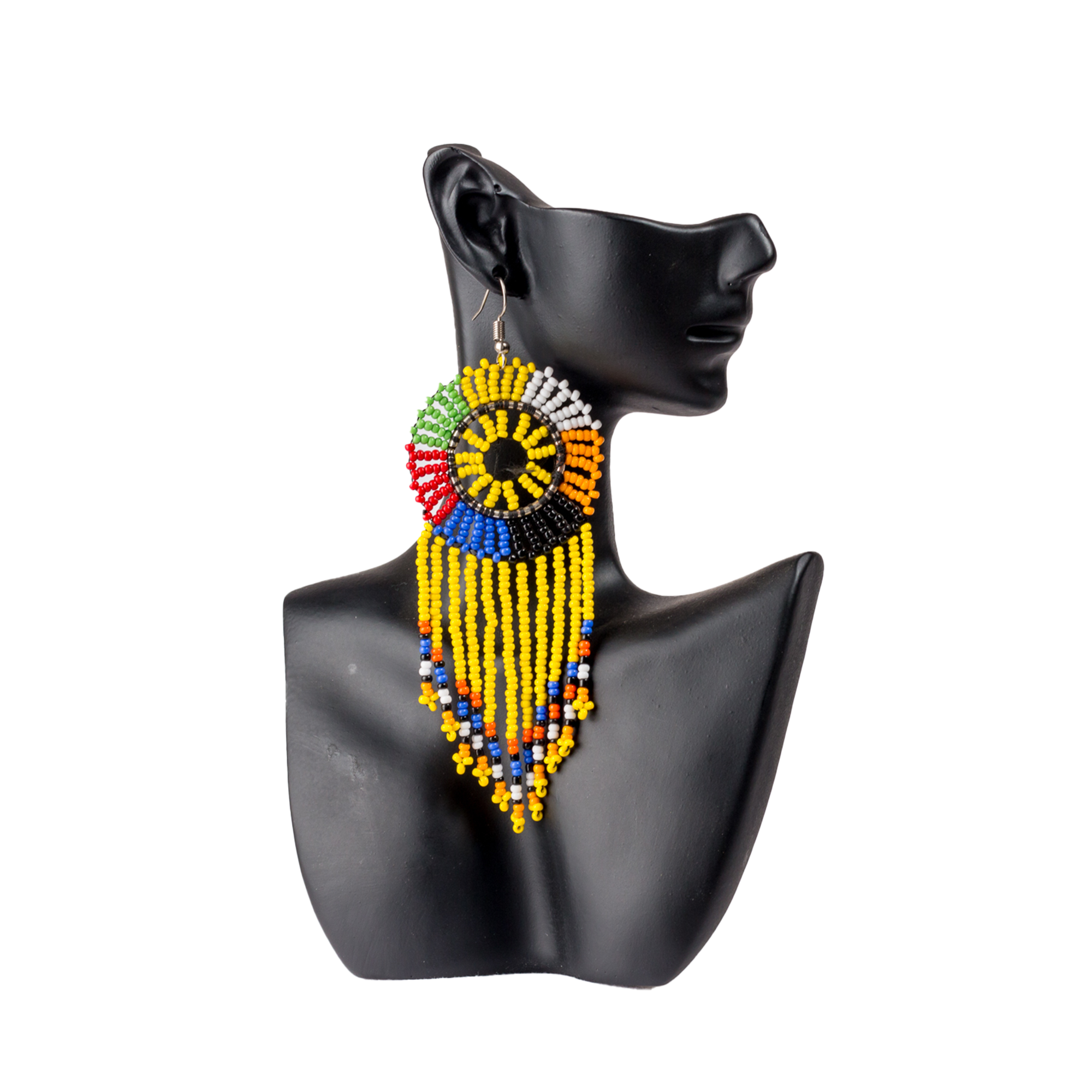 Medium Round Zulu Beaded Tassel Earrings