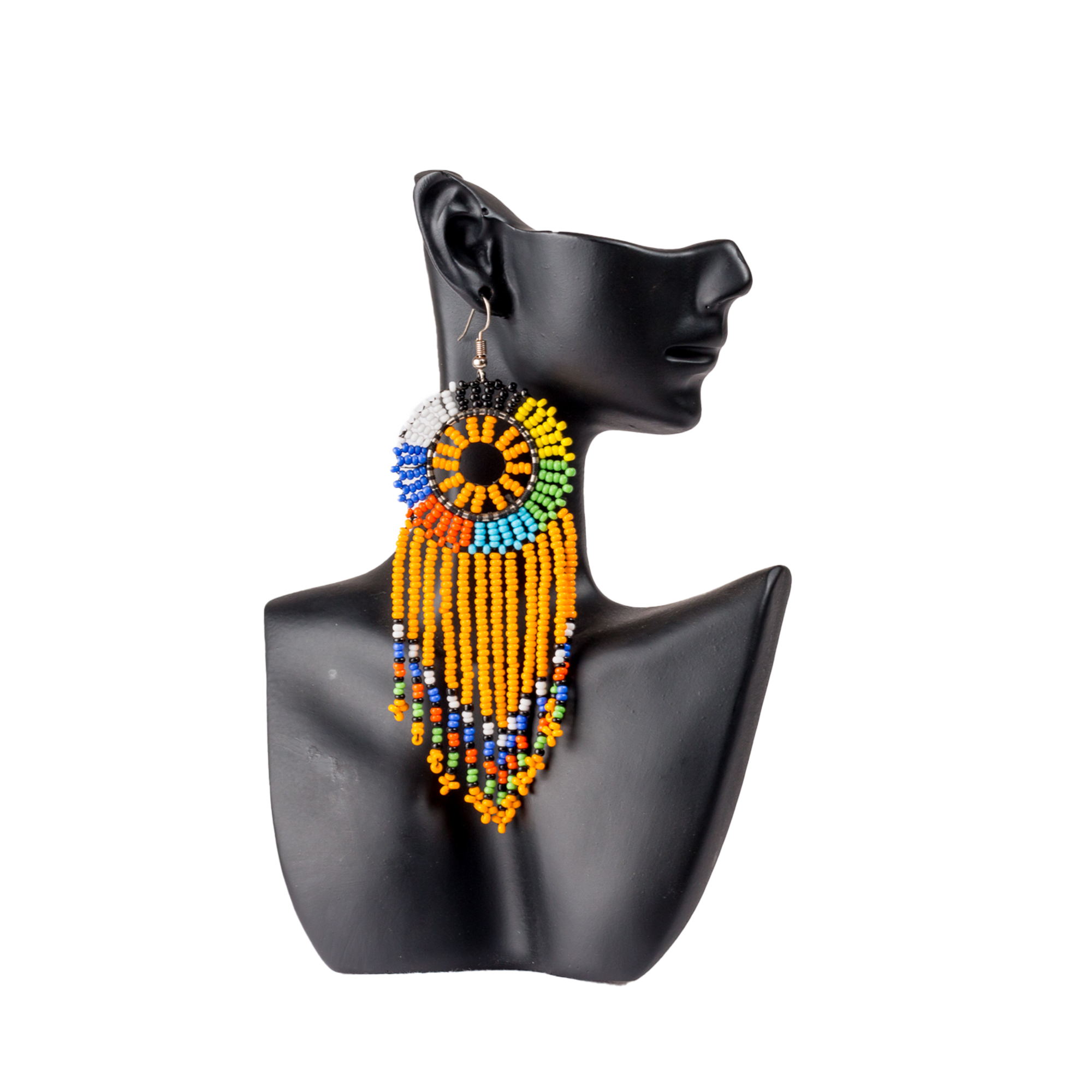 Medium Round Zulu Beaded Tassel Earrings