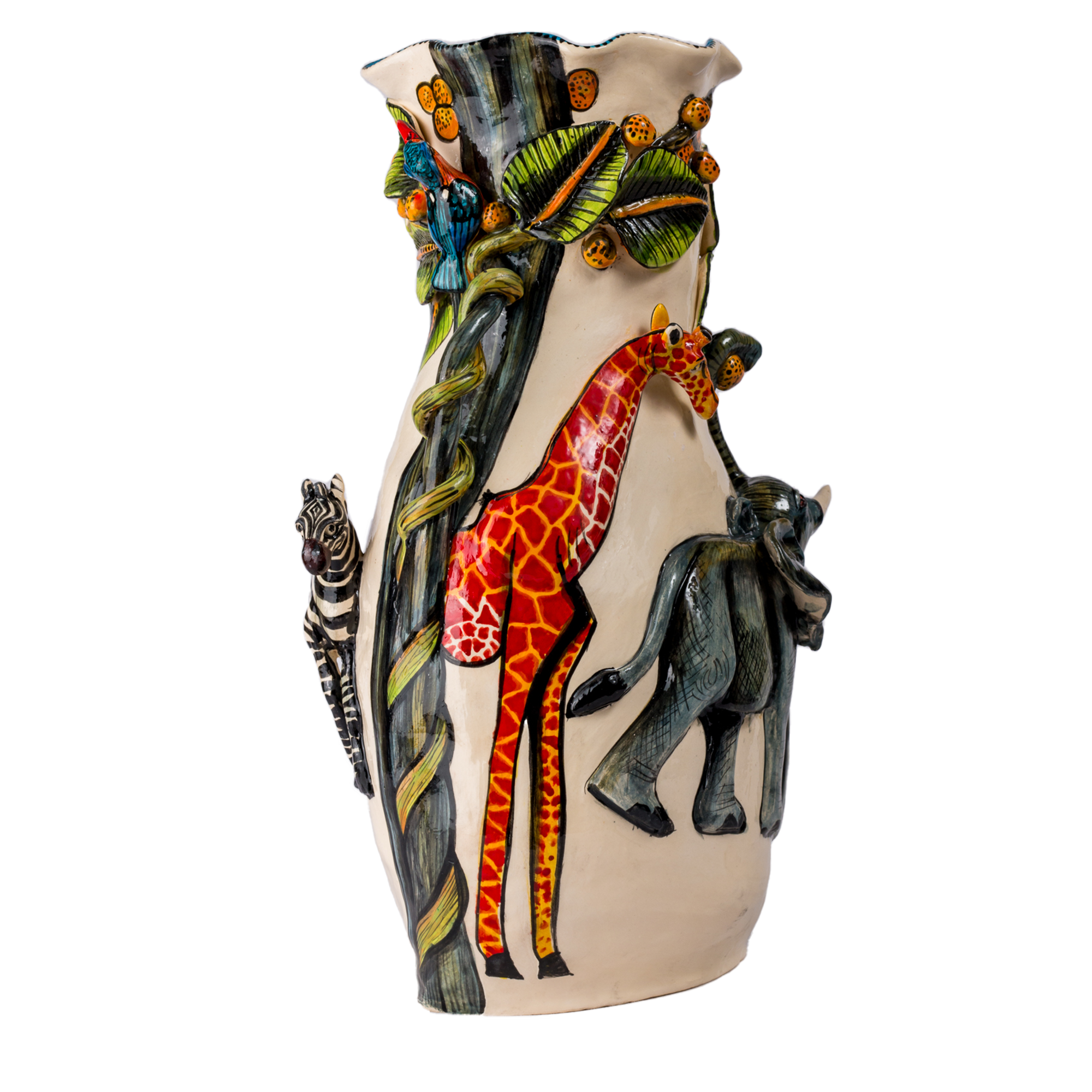Safari Amigos - Large Hand Painted 3D Ceramic Vase