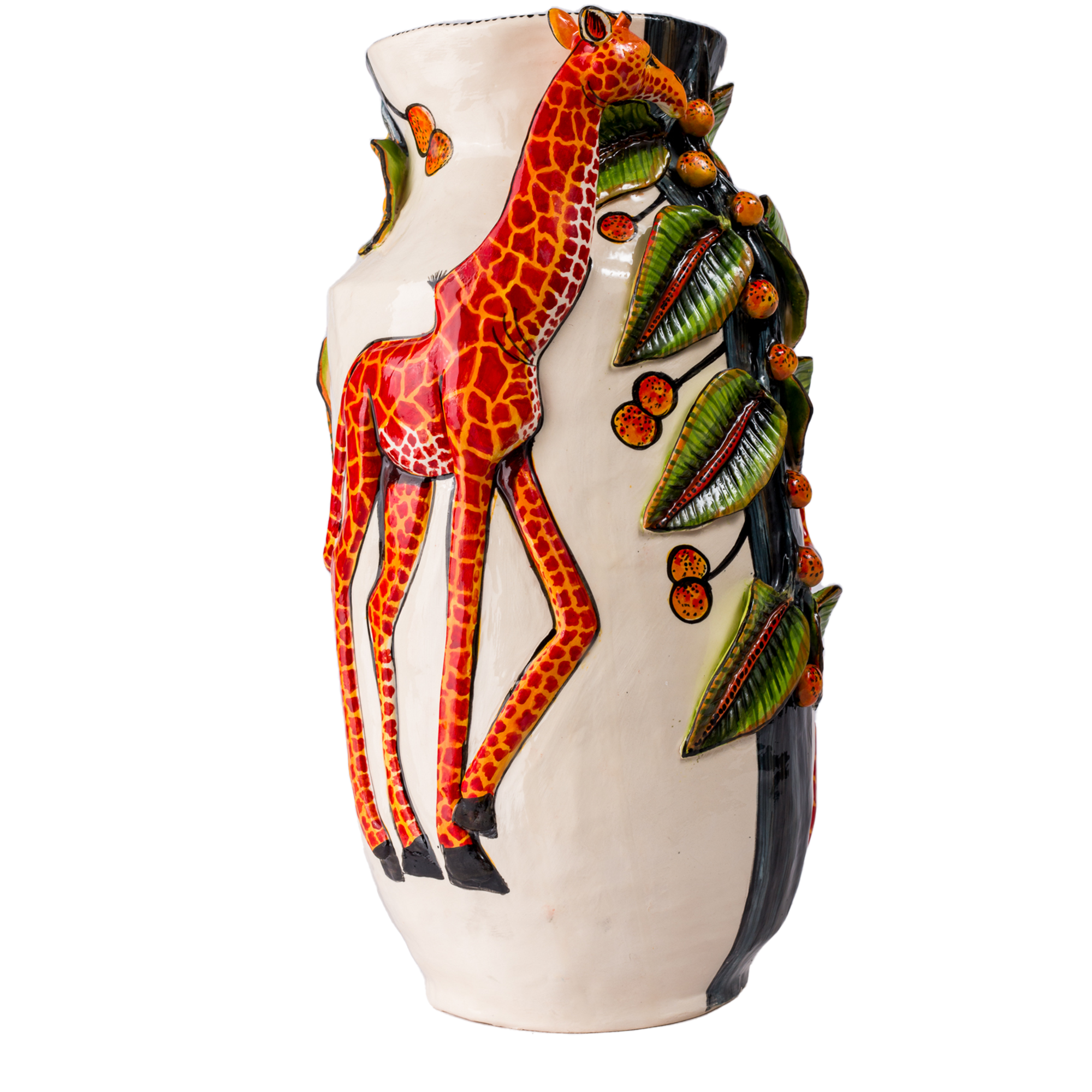 Slim Giraffes - Large Hand Painted 3D Ceramic Vase
