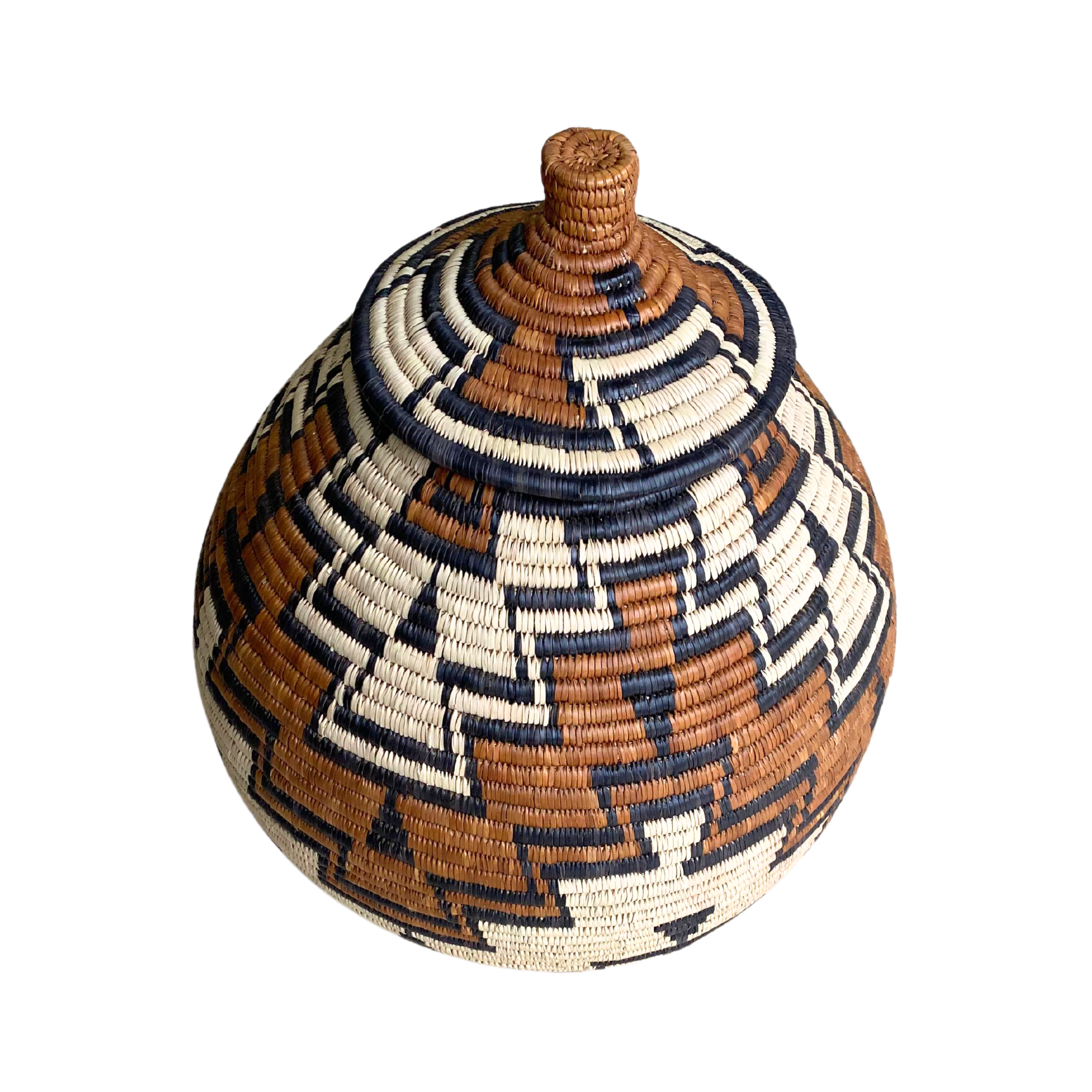 Hand Woven Triangle Basket (Brown, Cream & Black)