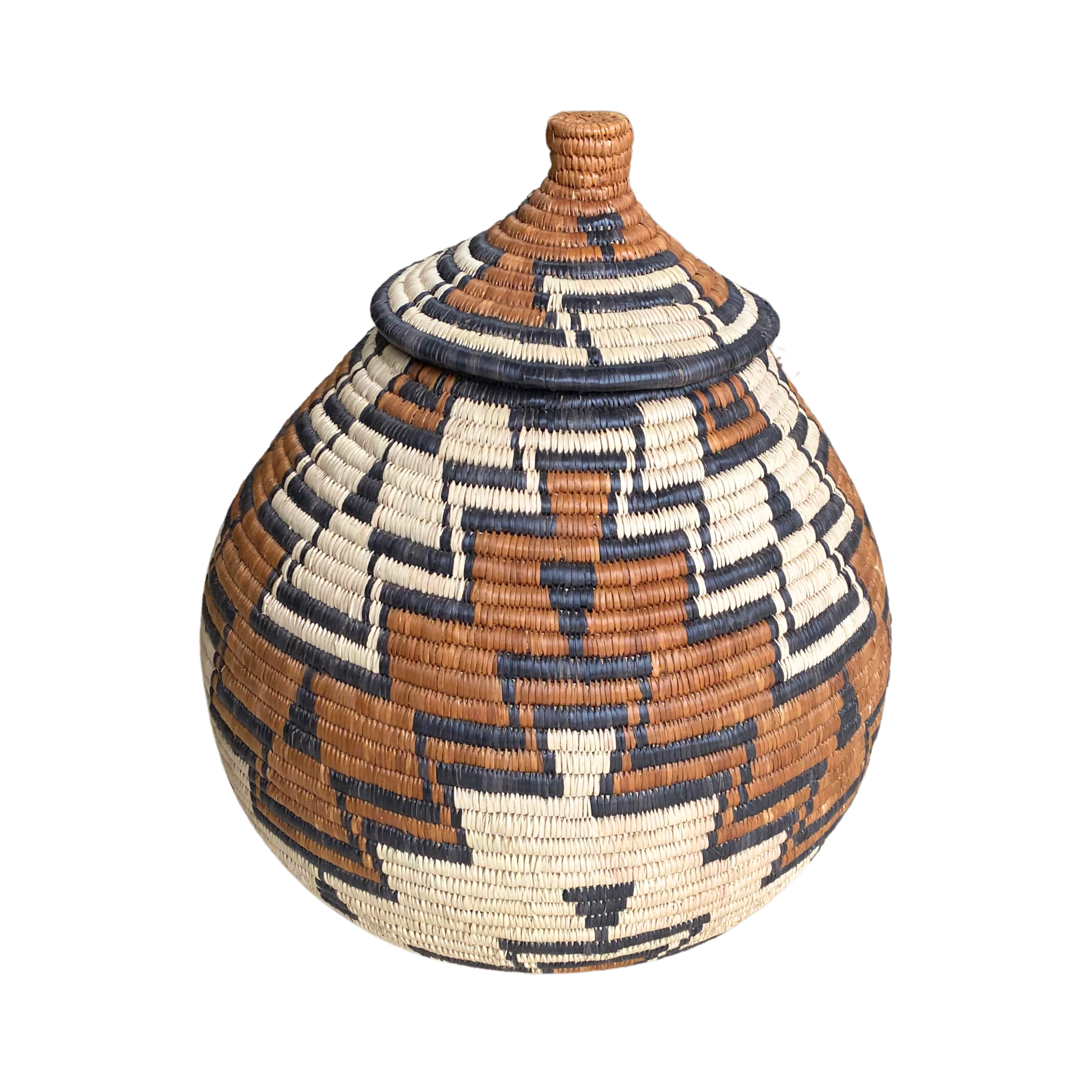 Hand Woven Triangle Basket (Brown, Cream & Black)