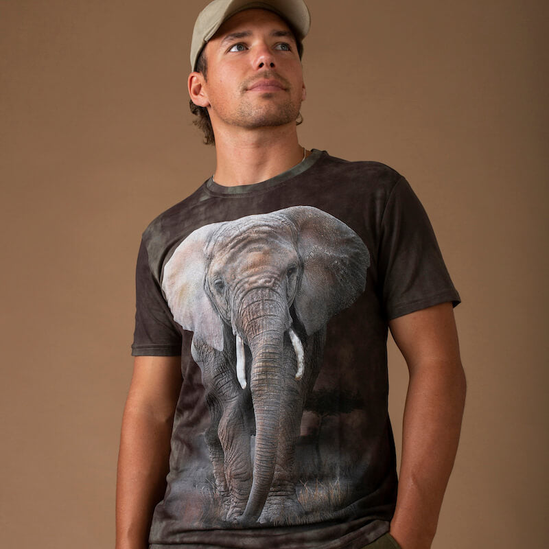 Walking Elephant Unisex Dyed T-Shirt Grey/Khaki