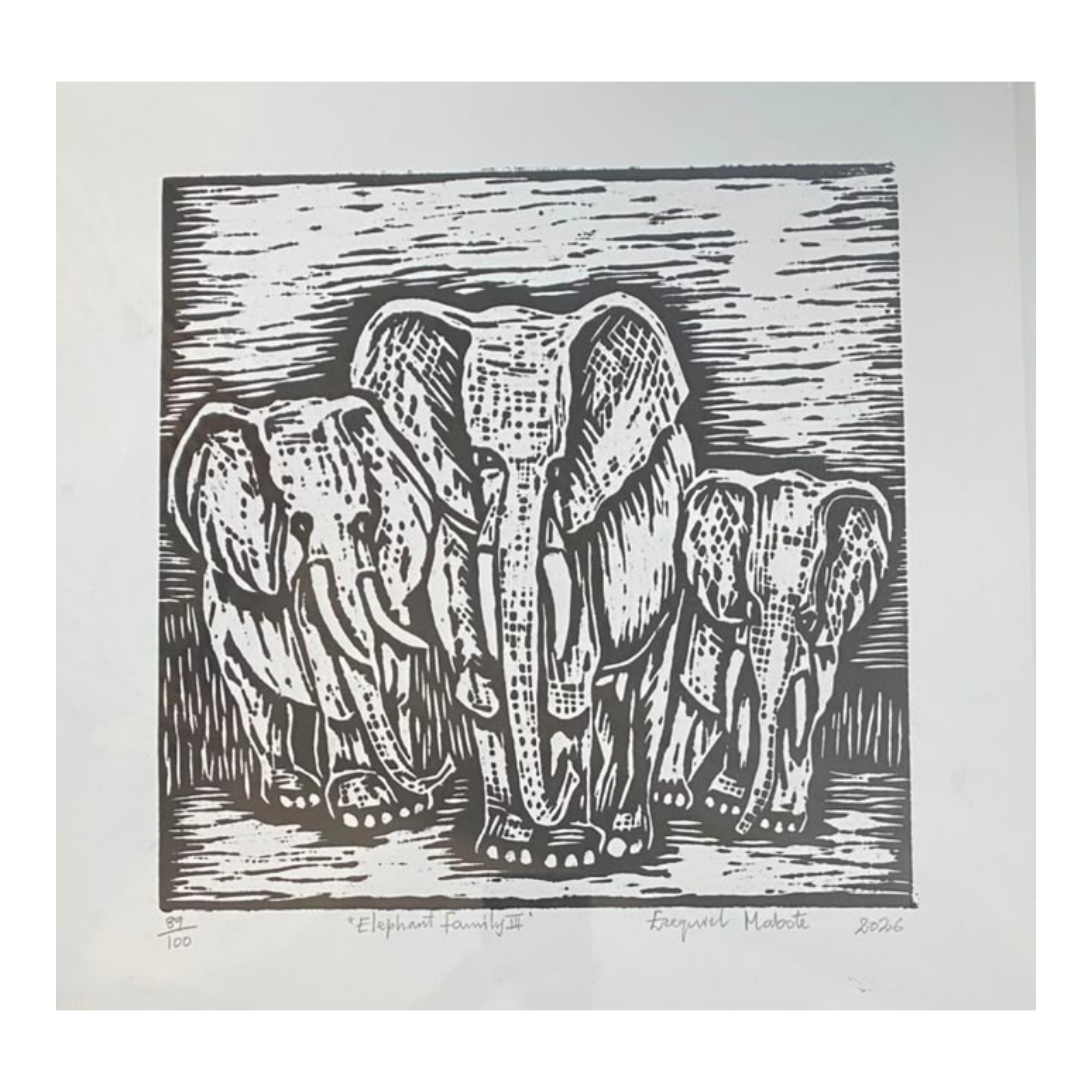 Mabote Art Woodprint Painting - Elephant Family