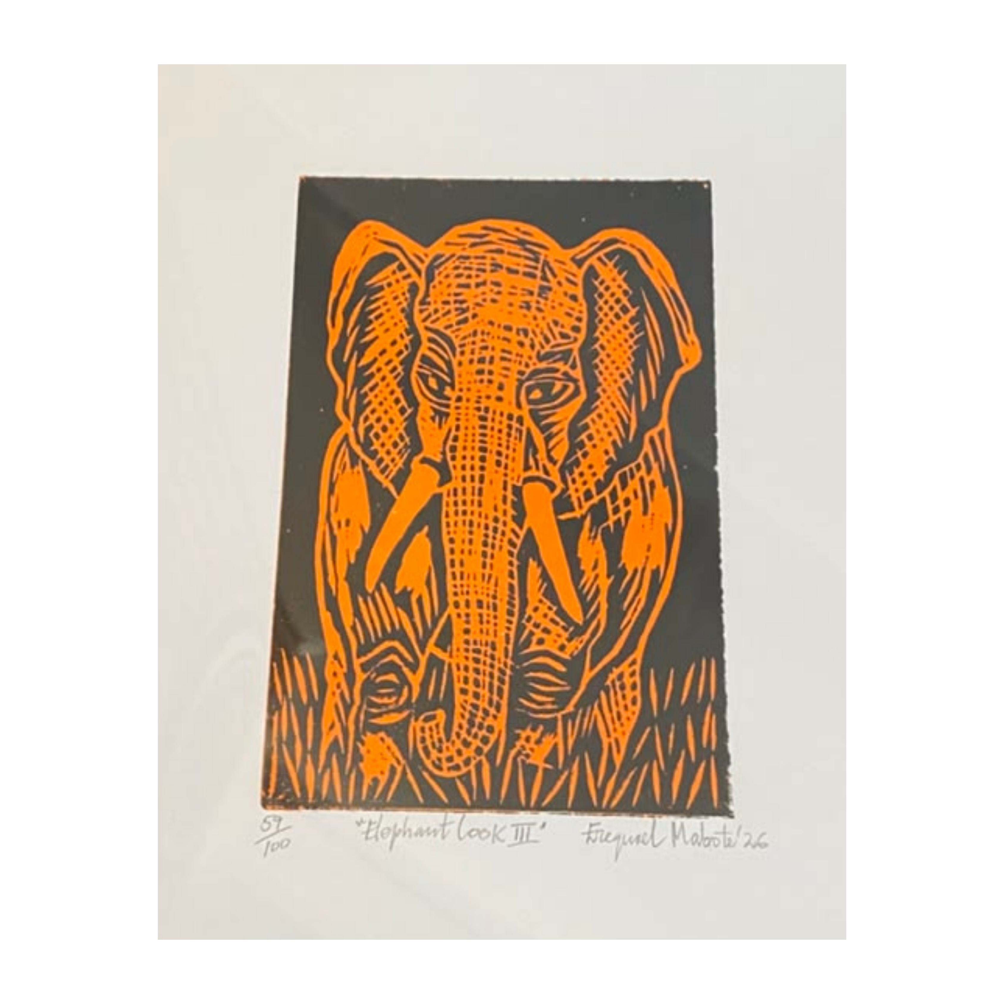 Mabote Art Woodprint Painting - Elephant Look