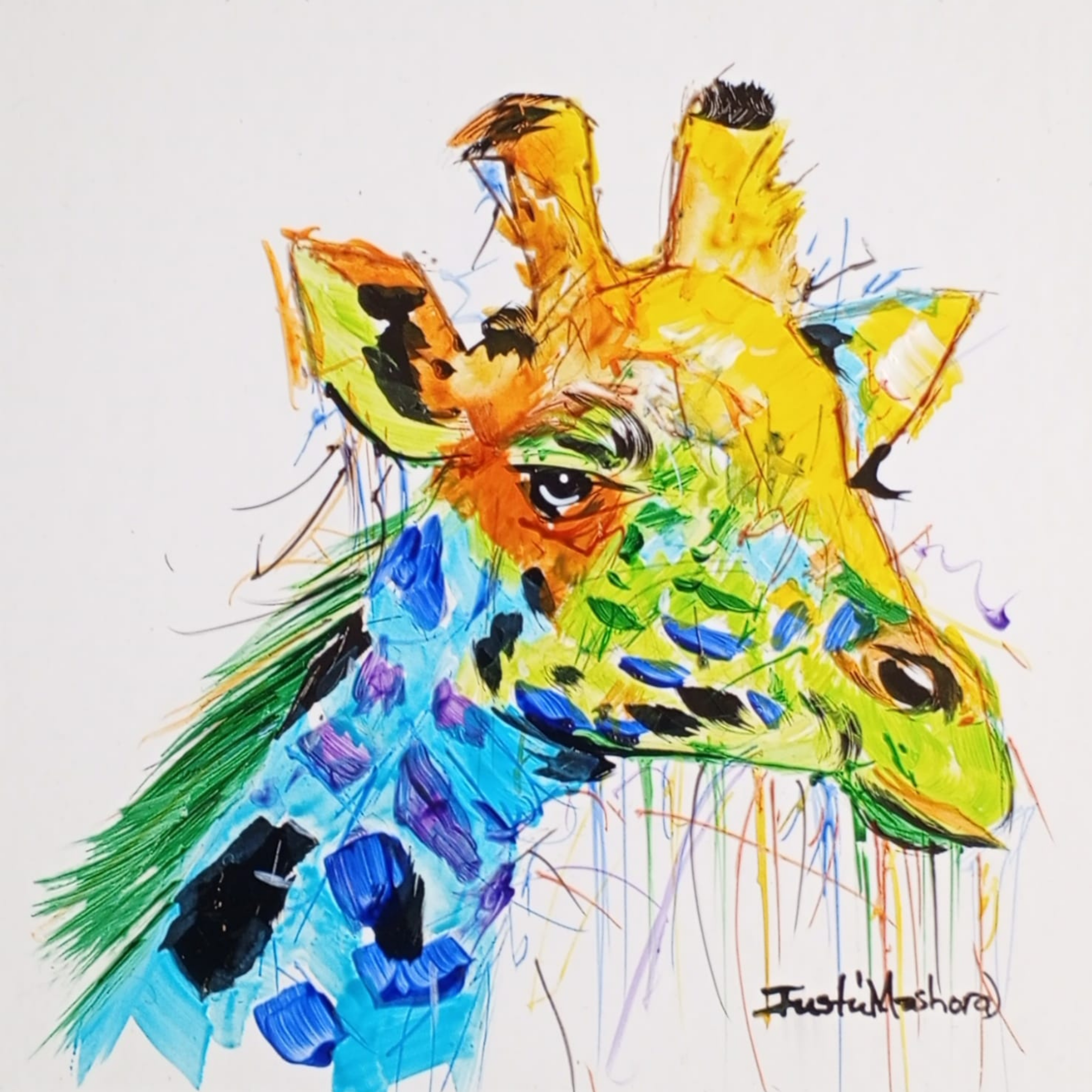Justin Mashora Masonite Painting - Giraffe (25cm x 25cm)