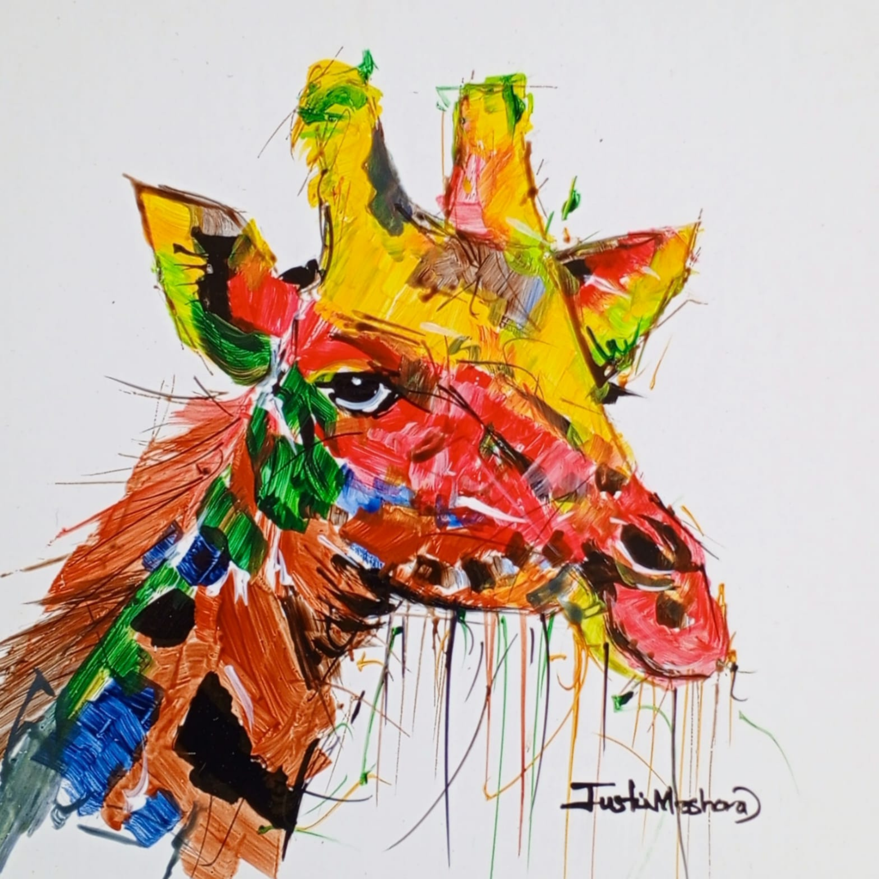 Justin Mashora Masonite Painting - Giraffe (25cm x 25cm)