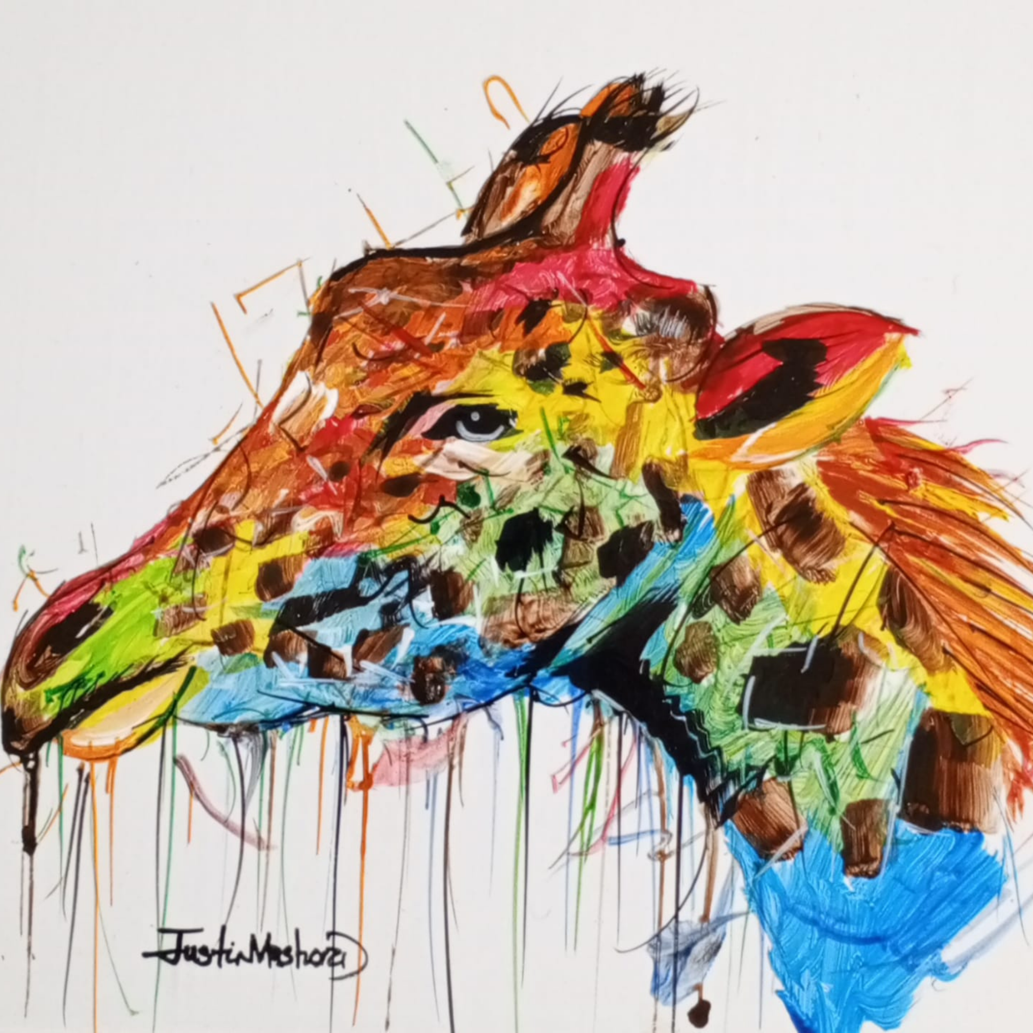 Justin Mashora Masonite Painting - Giraffe (25cm x 25cm)
