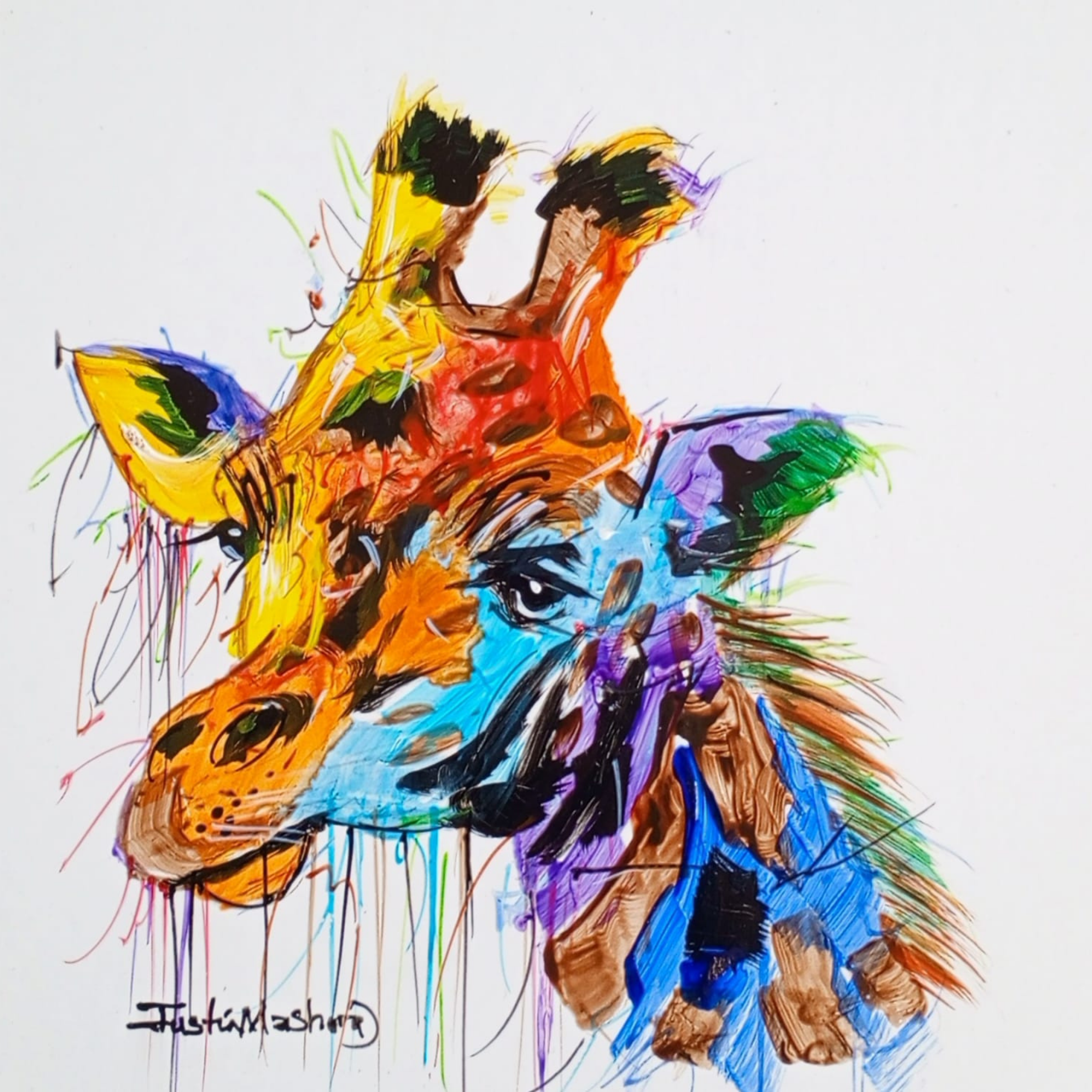 Justin Mashora Masonite Painting - Giraffe (25cm x 25cm)