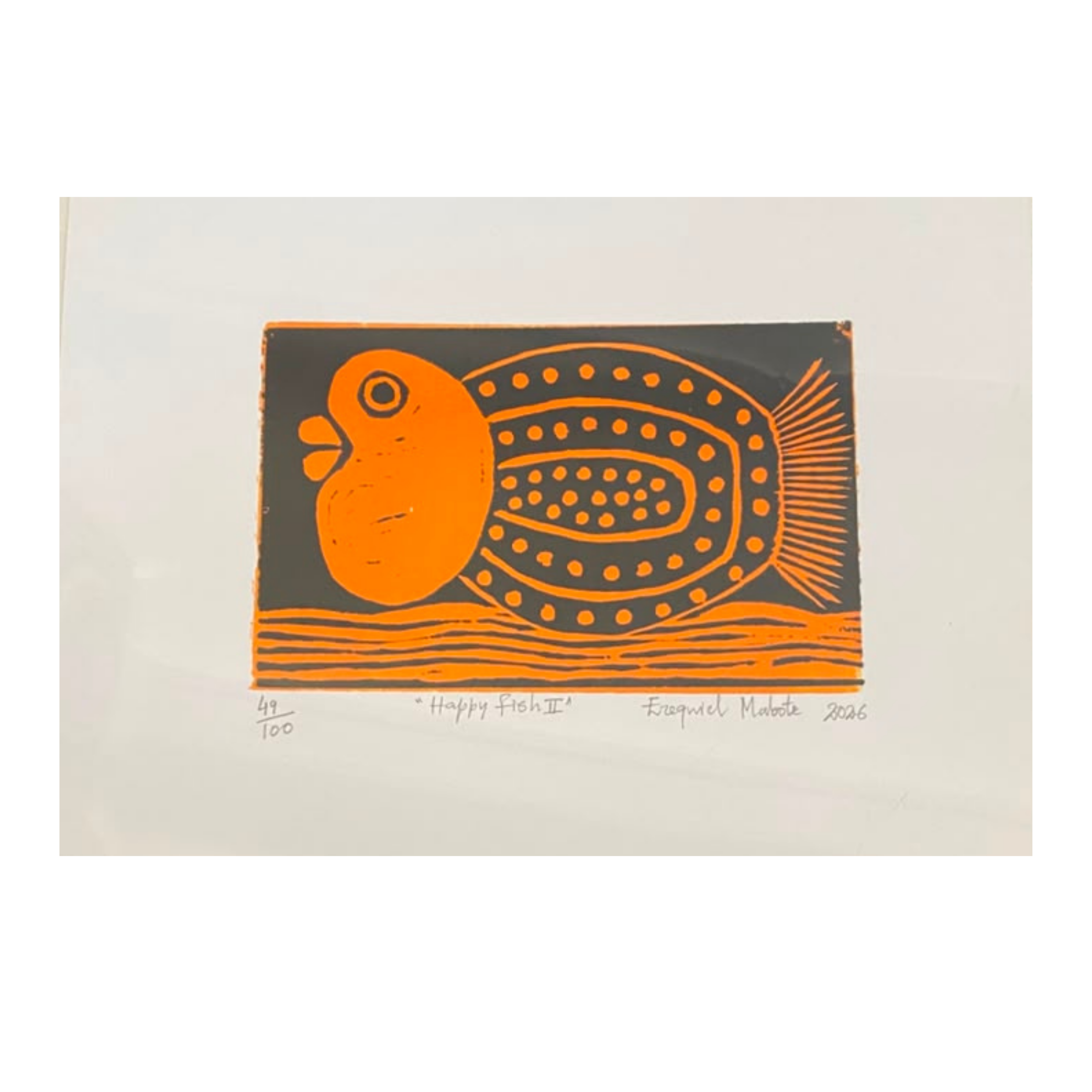 Mabote Art Woodprint Painting - Happy Fish