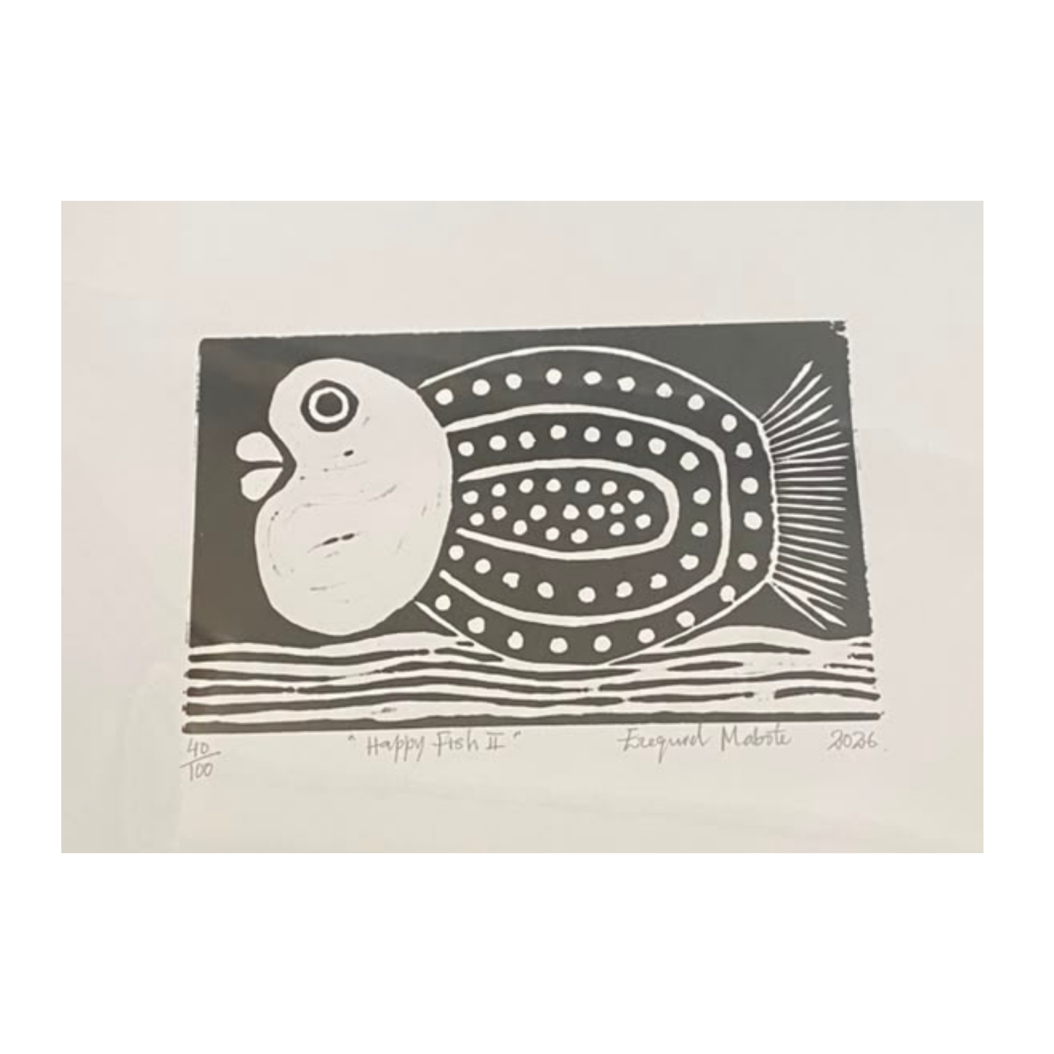 Mabote Art Woodprint Painting - Happy Fish