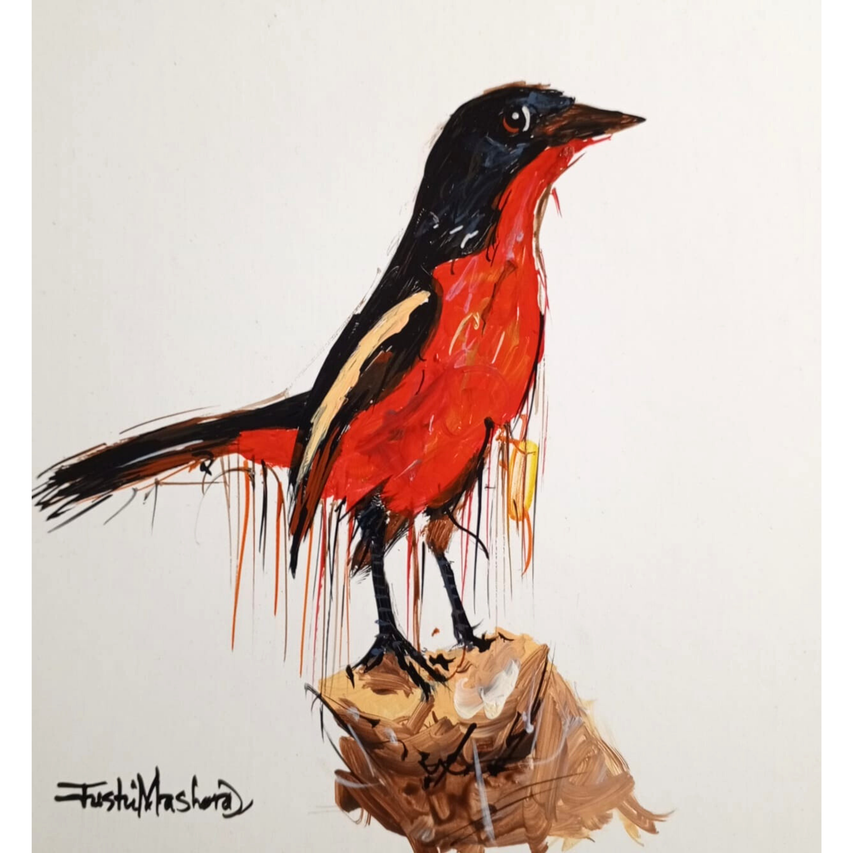 Justin Mashora Masonite Painting - Birds (25cm x 25cm)