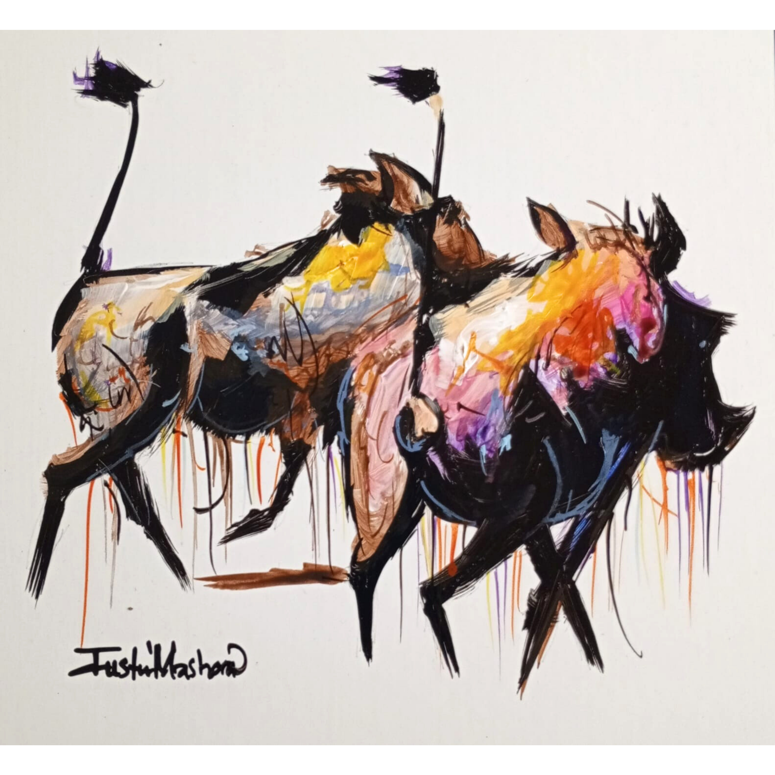 Justin Mashora Masonite Painting - Warthog (25cm x 25cm)
