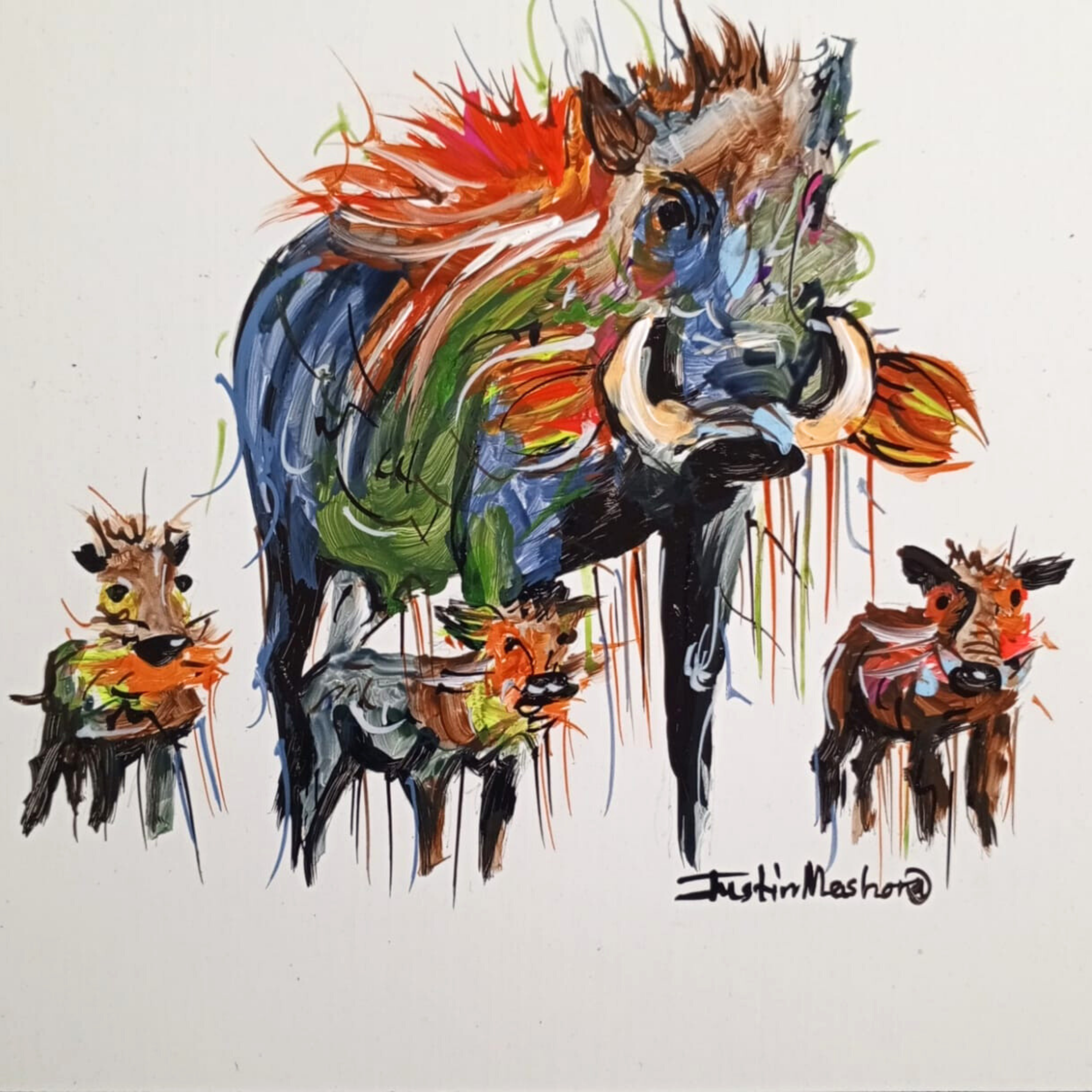 Justin Mashora Masonite Painting - Warthog (25cm x 25cm)