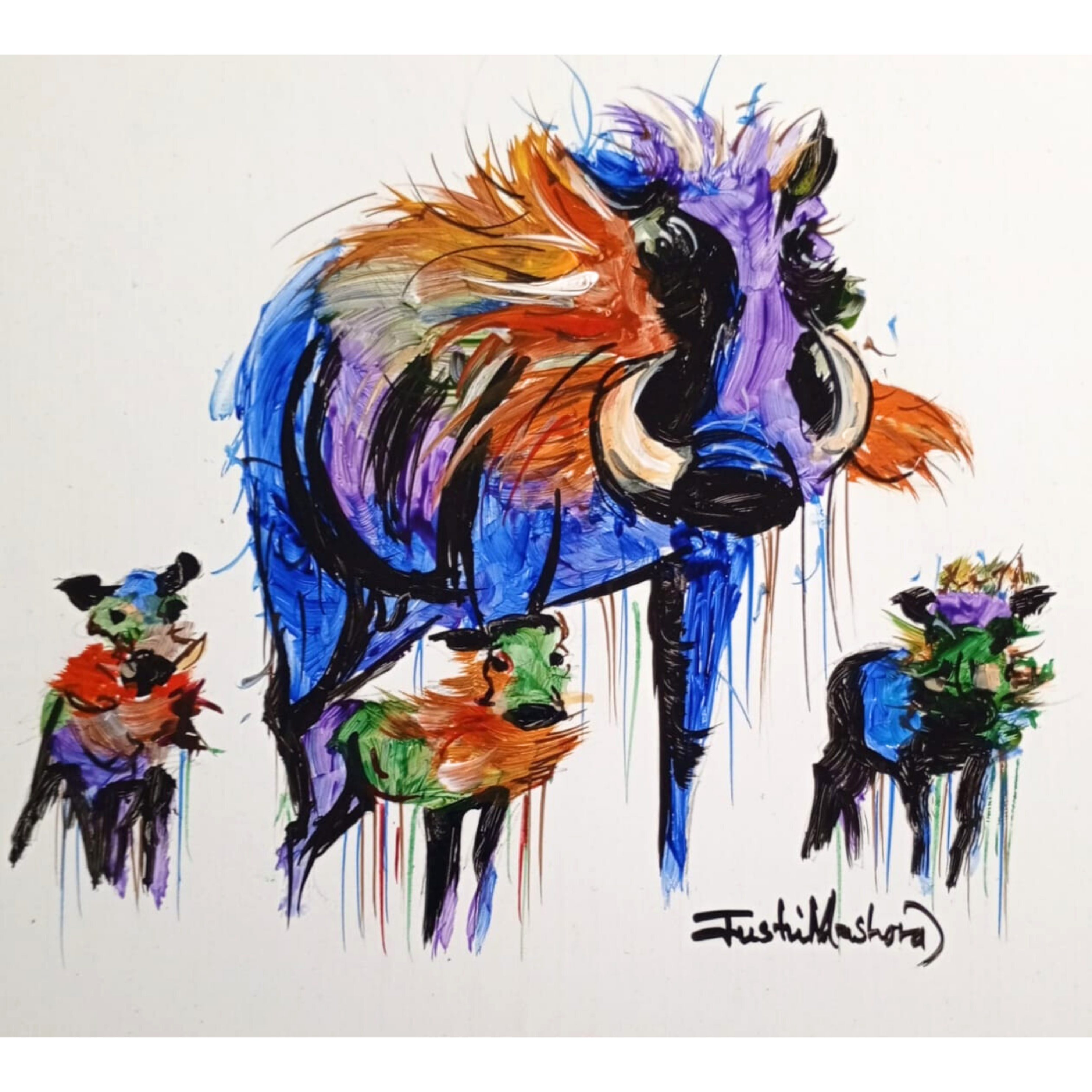 Justin Mashora Masonite Painting - Warthog (25cm x 25cm)