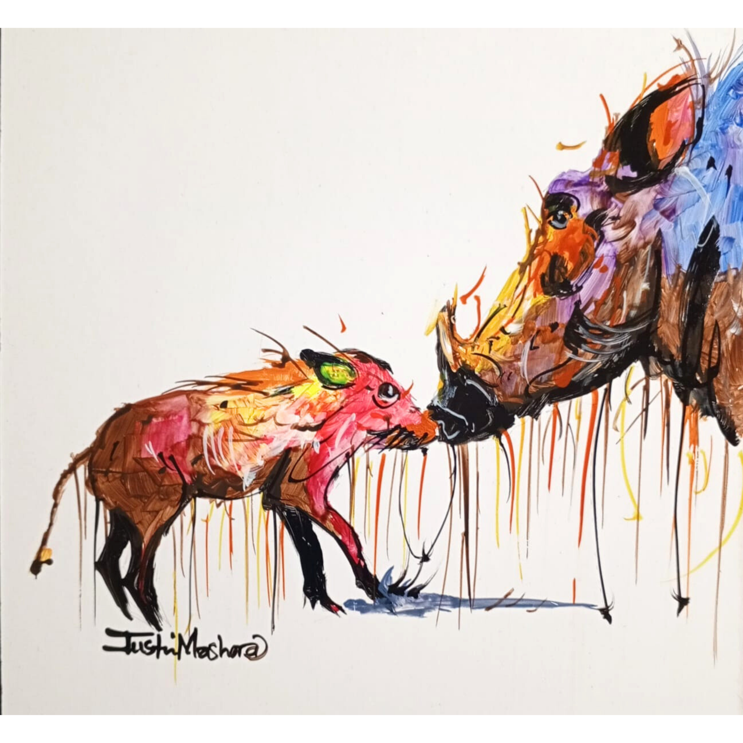 Justin Mashora Masonite Painting - Warthog (25cm x 25cm)