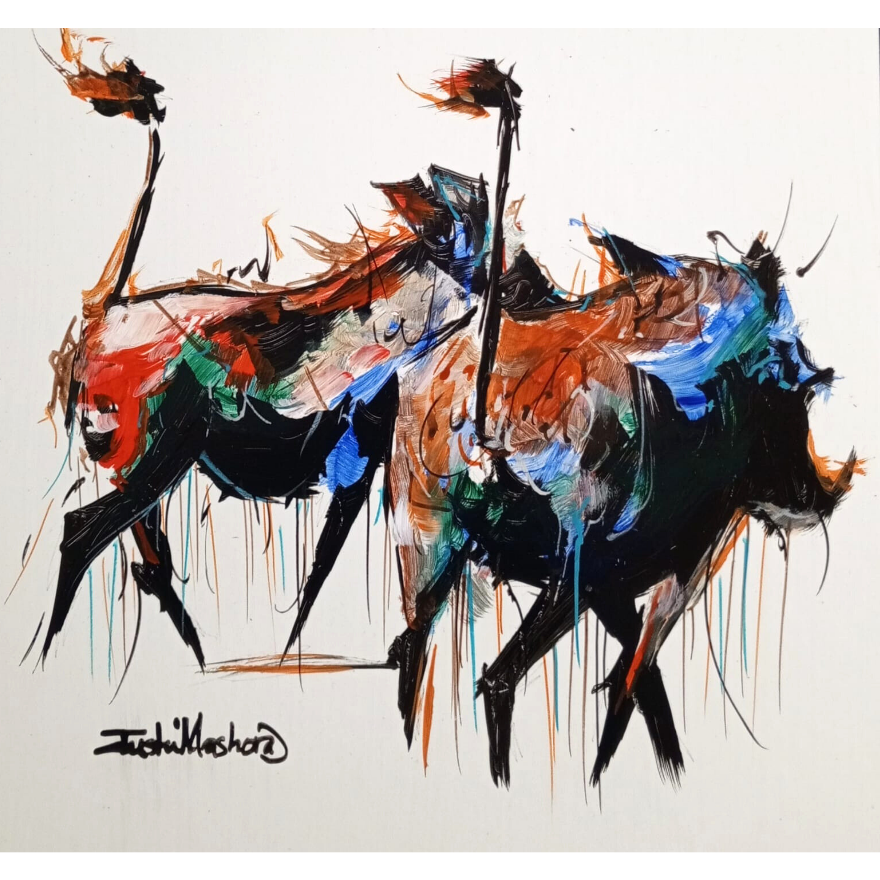 Justin Mashora Masonite Painting - Warthog (25cm x 25cm)