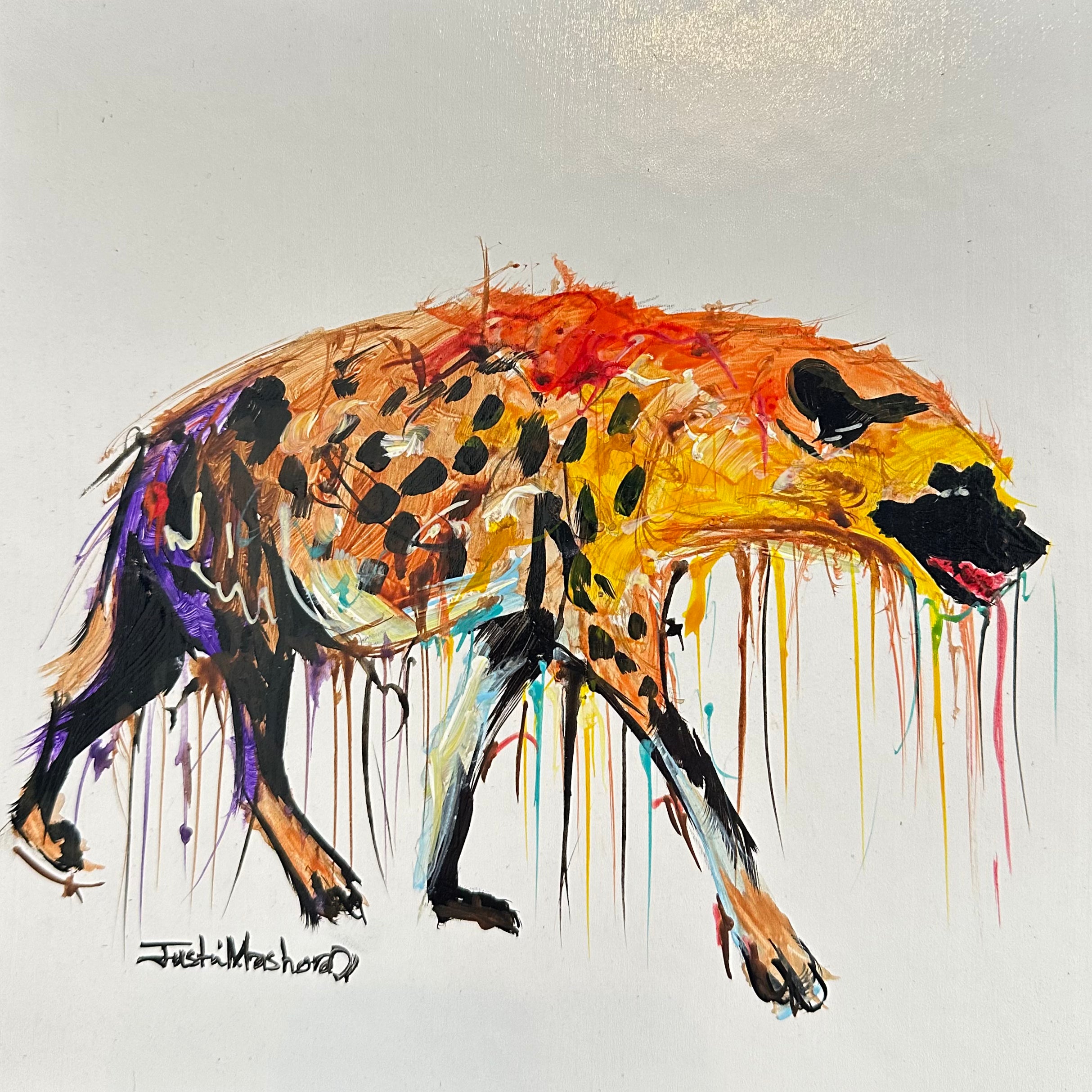 Justin Mashora Masonite Painting - Hyena (25cm x 25cm)