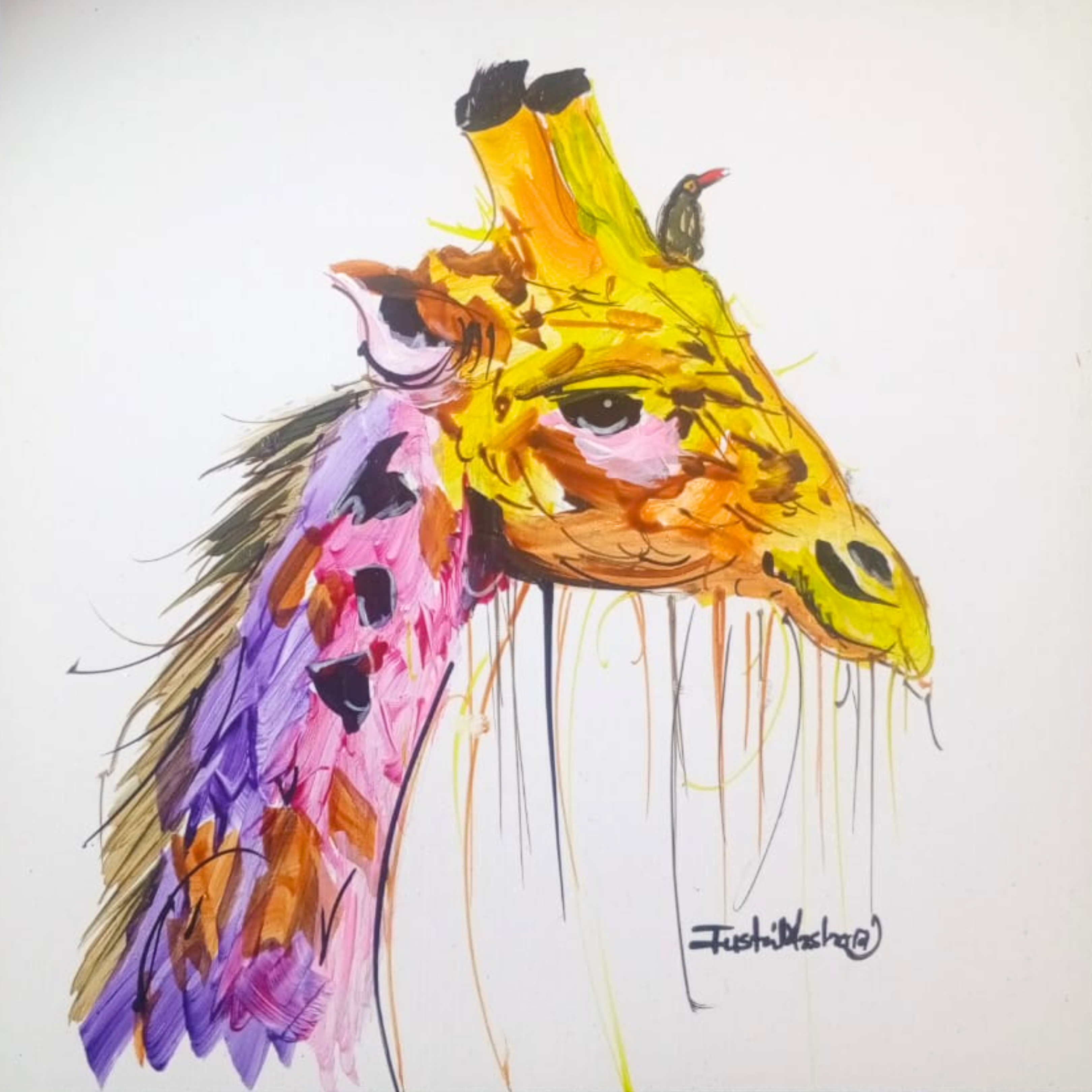 Justin Mashora Masonite Painting - Giraffe (25cm x 25cm)