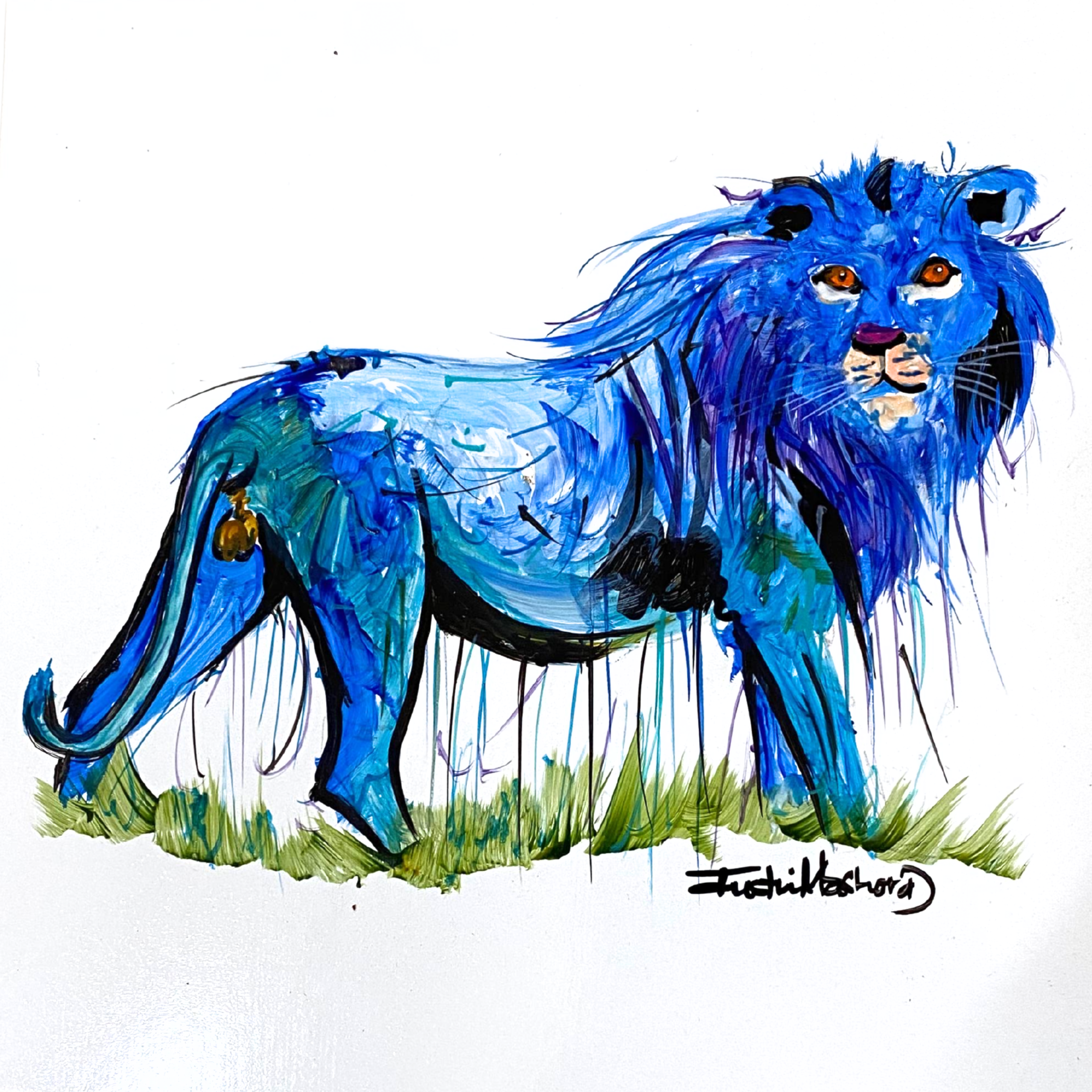 Justin Mashora Masonite Painting - Lion (25cm x 25cm)