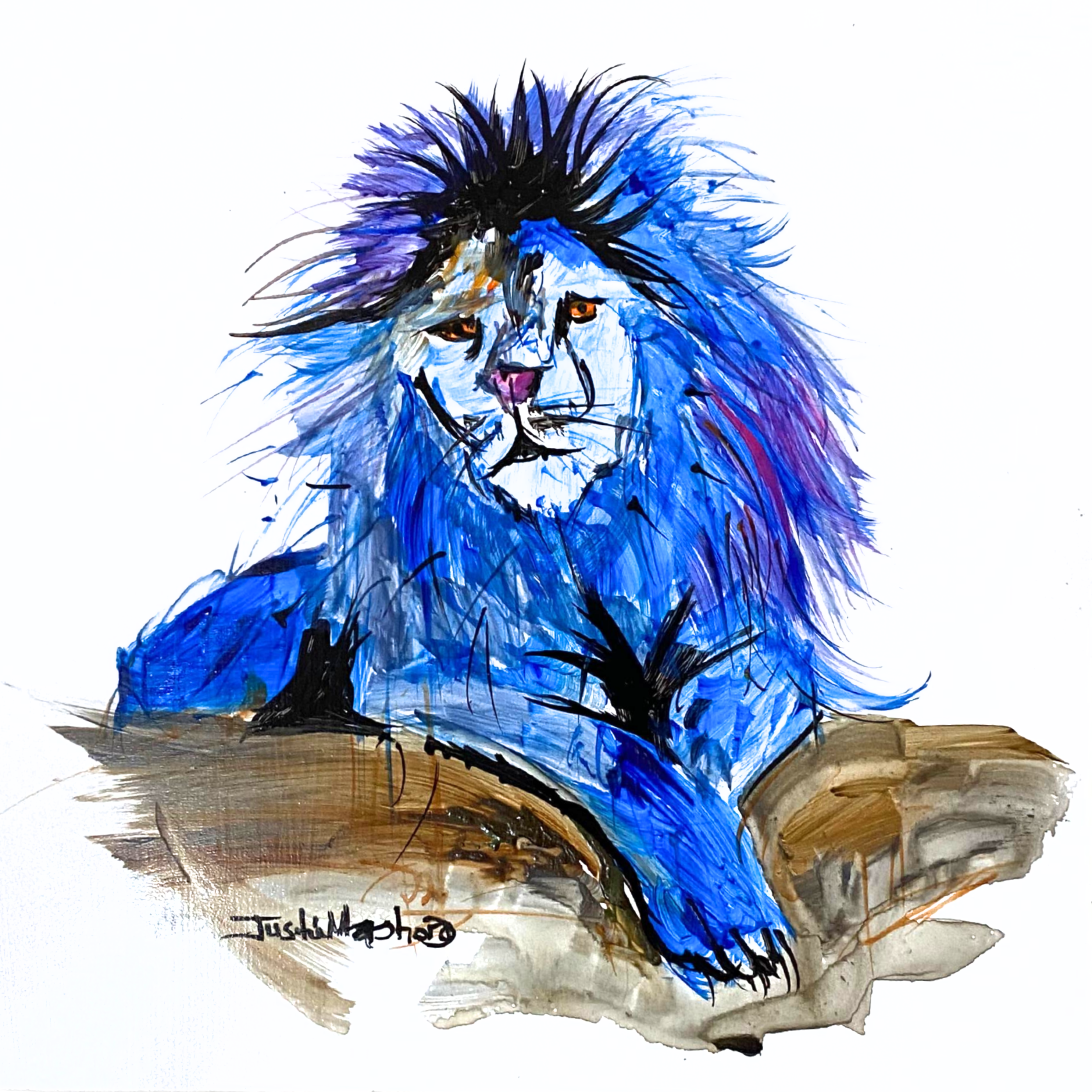 Justin Mashora Masonite Painting - Lion (25cm x 25cm)