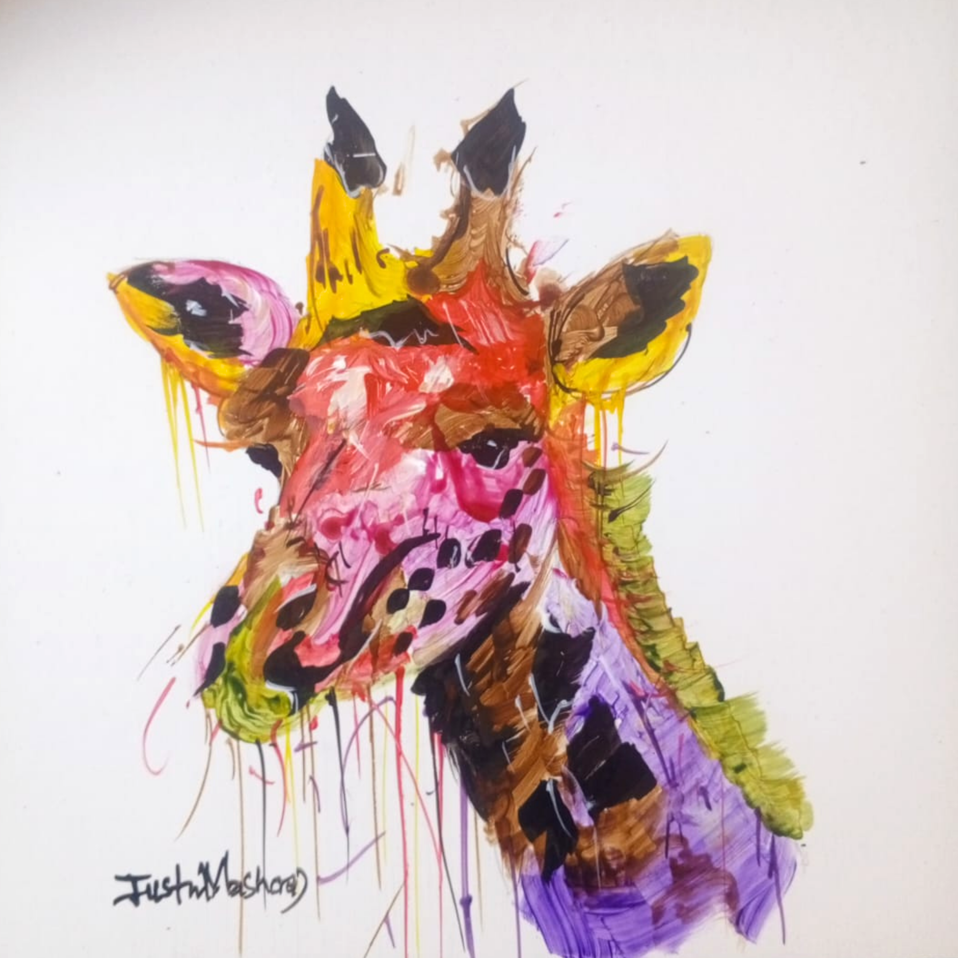Justin Mashora Masonite Painting - Giraffe (25cm x 25cm)