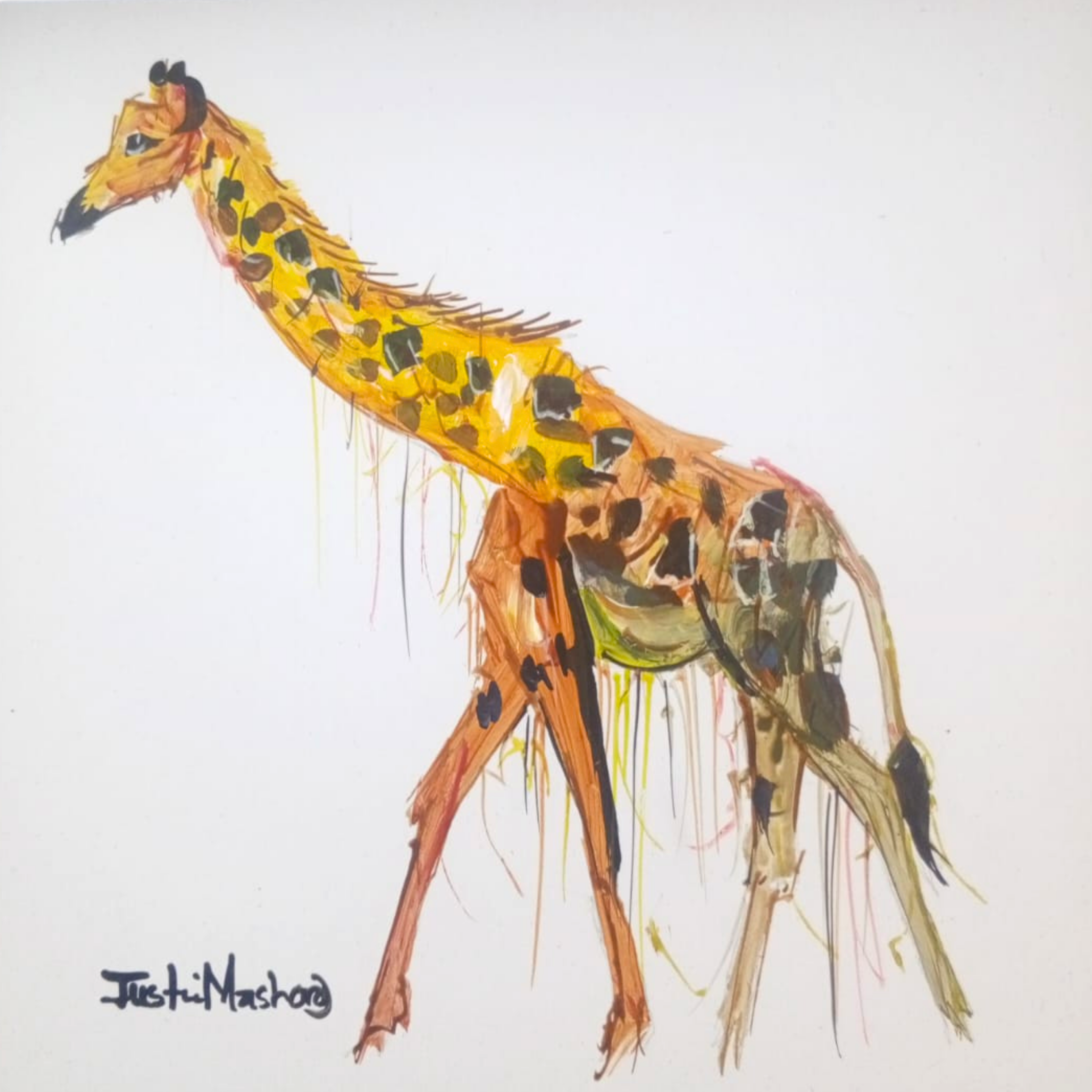 Justin Mashora Masonite Painting - Giraffe (25cm x 25cm)