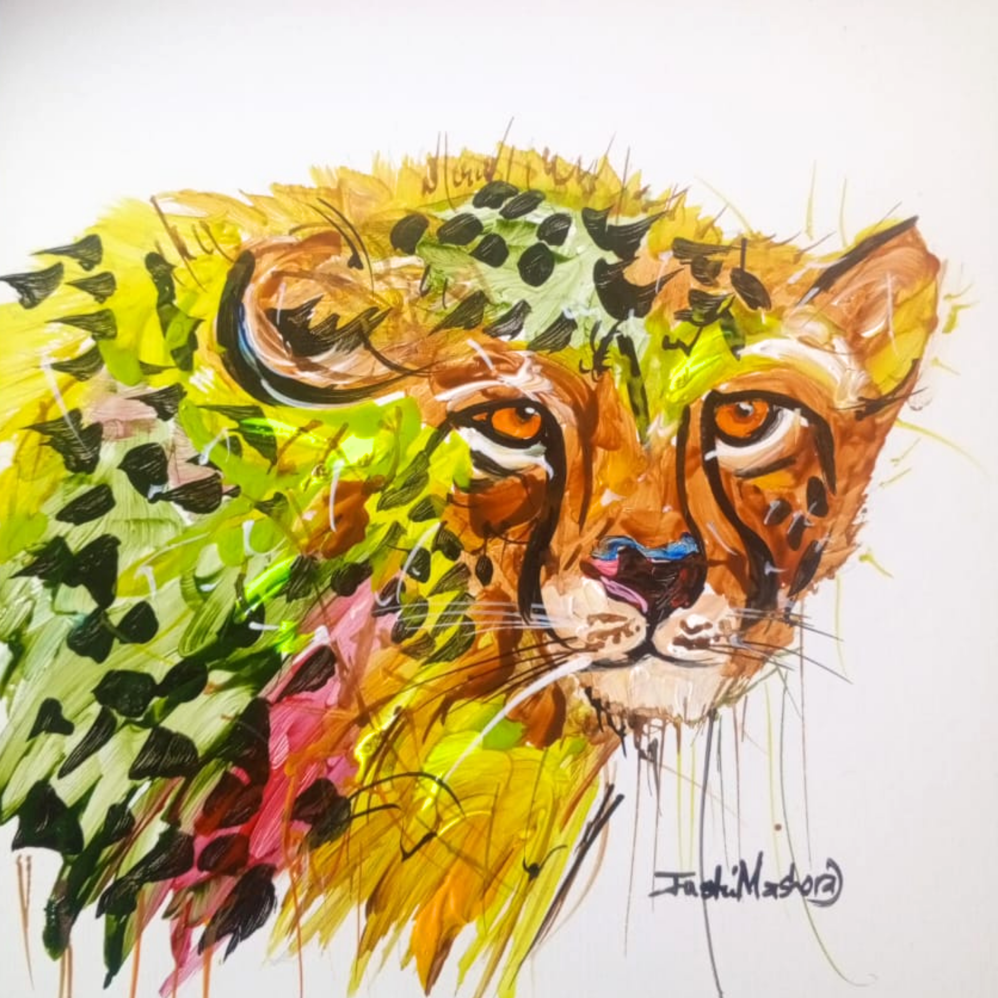 Justin Mashora Masonite Painting - Cheetah (25cm x 25cm)