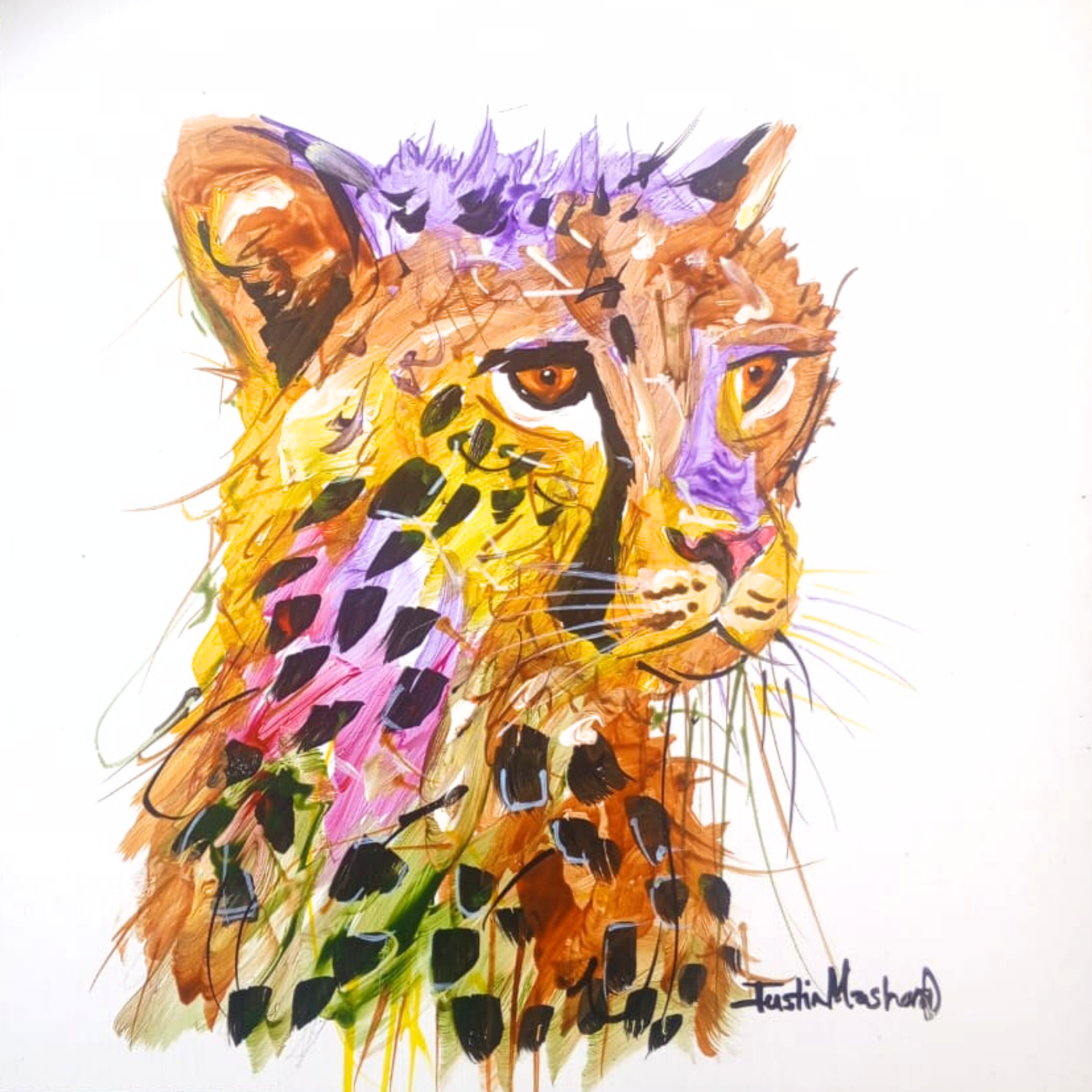 Justin Mashora Masonite Painting - Cheetah (25cm x 25cm)