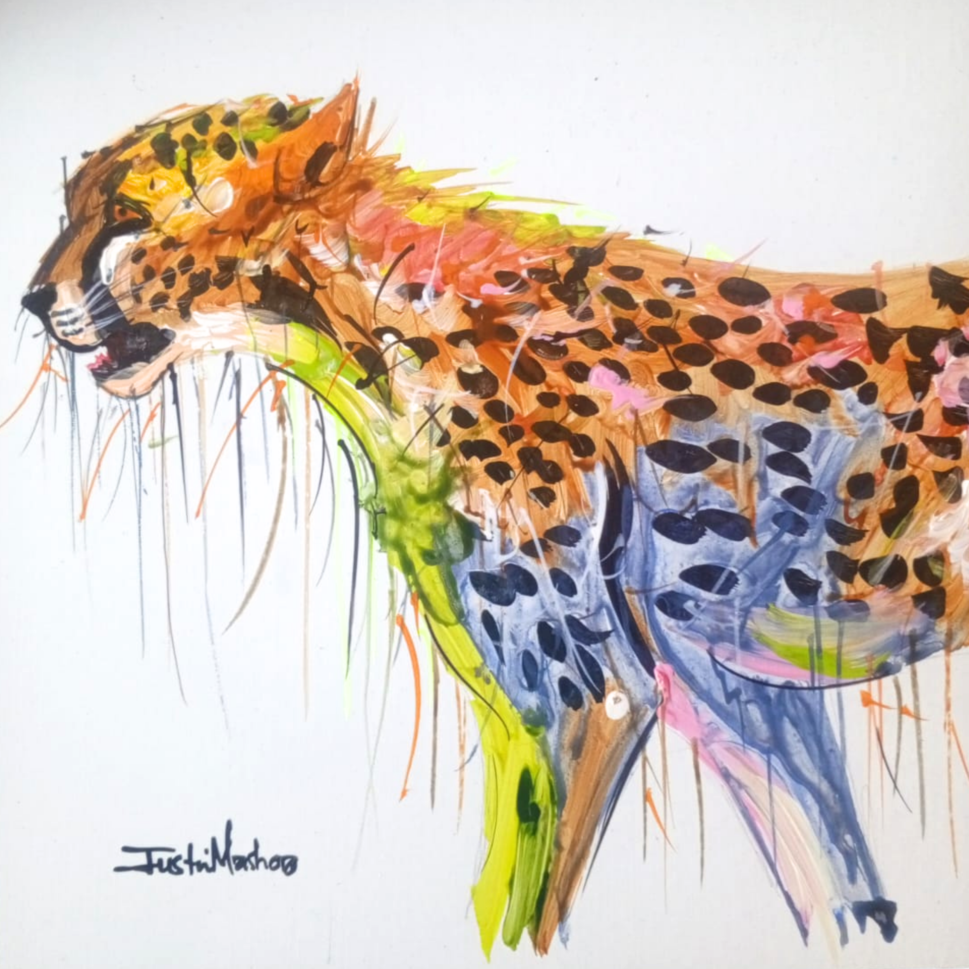 Justin Mashora Masonite Painting - Cheetah (25cm x 25cm)