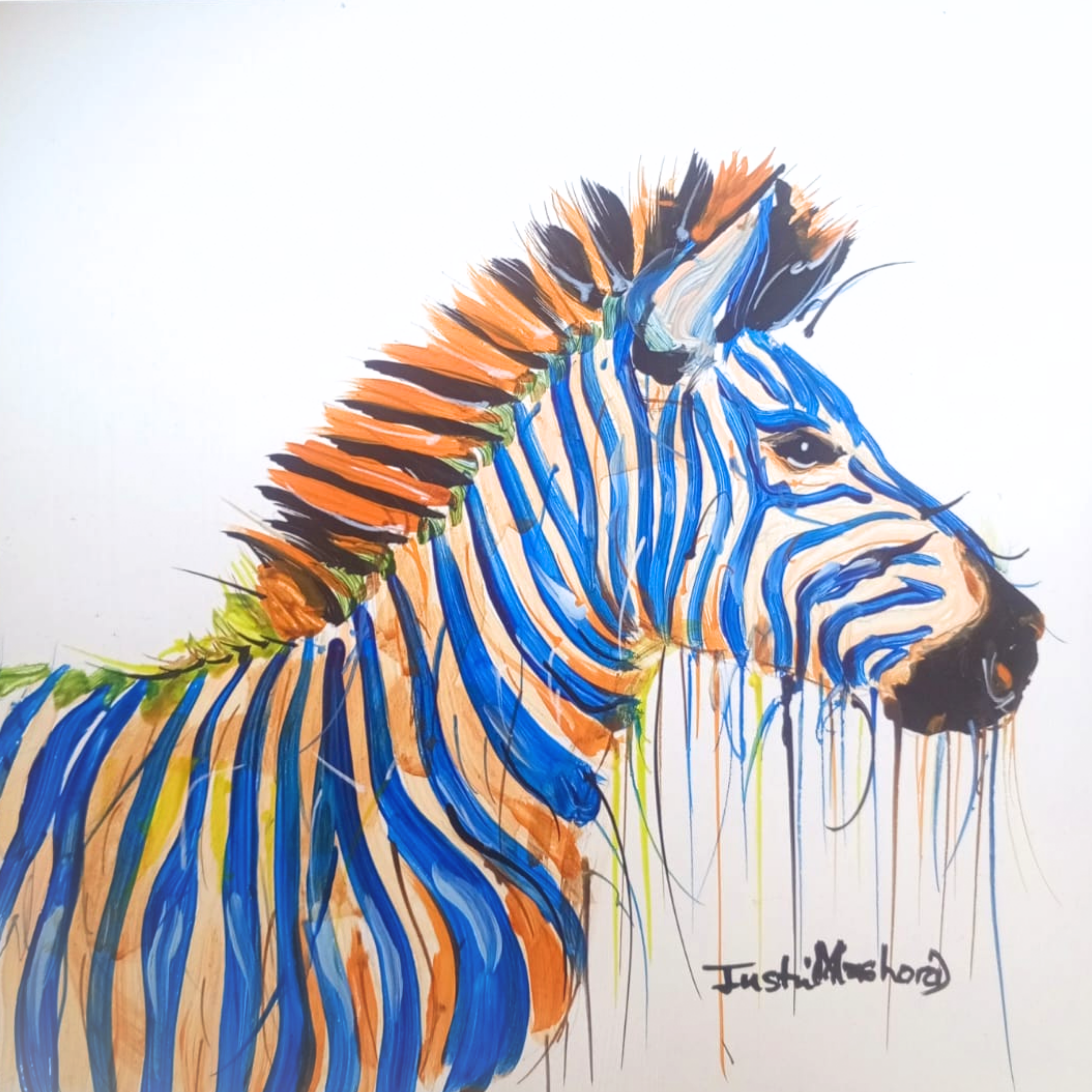 Justin Mashora Masonite Painting - Zebra (25cm x 25cm)