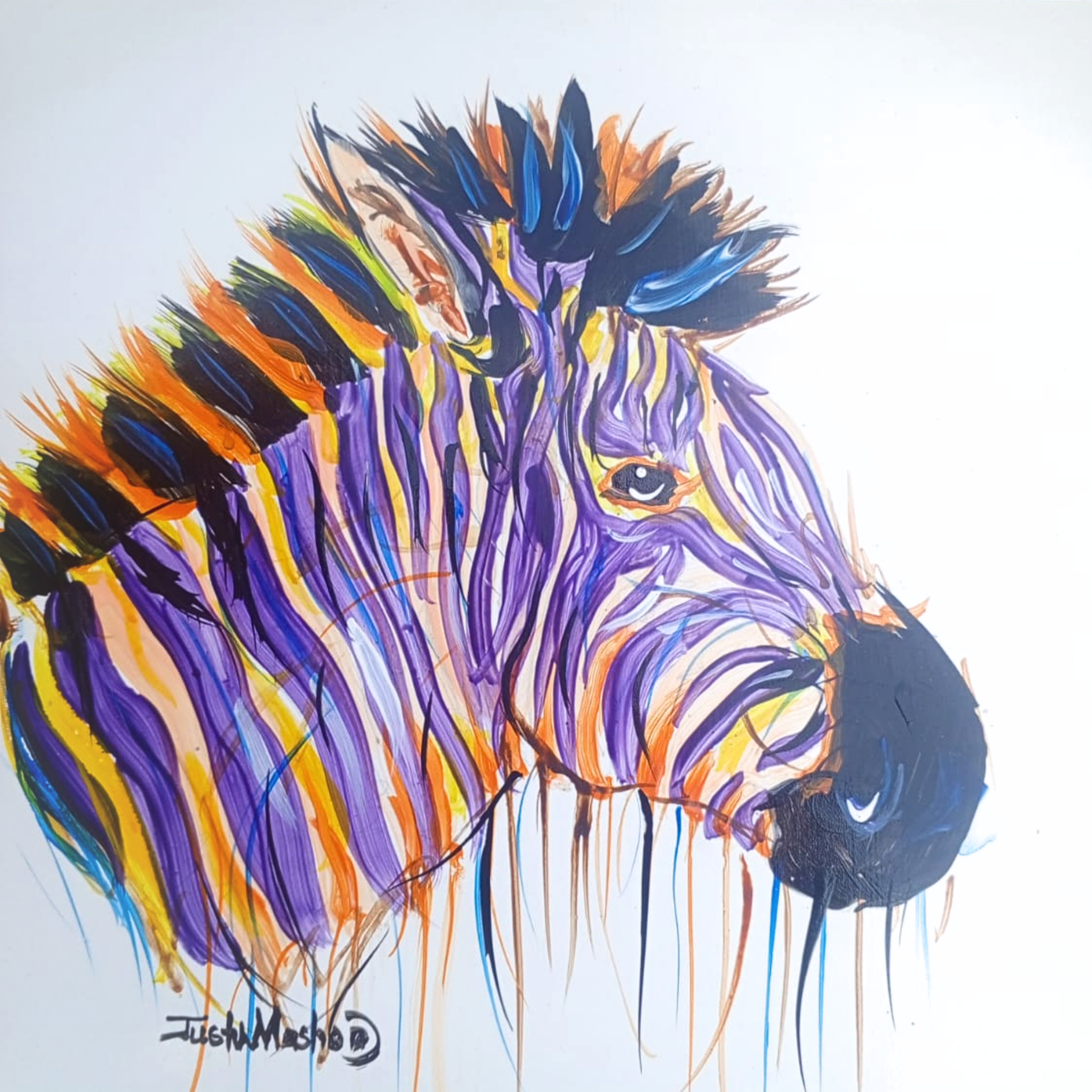 Justin Mashora Masonite Painting - Zebra (25cm x 25cm)