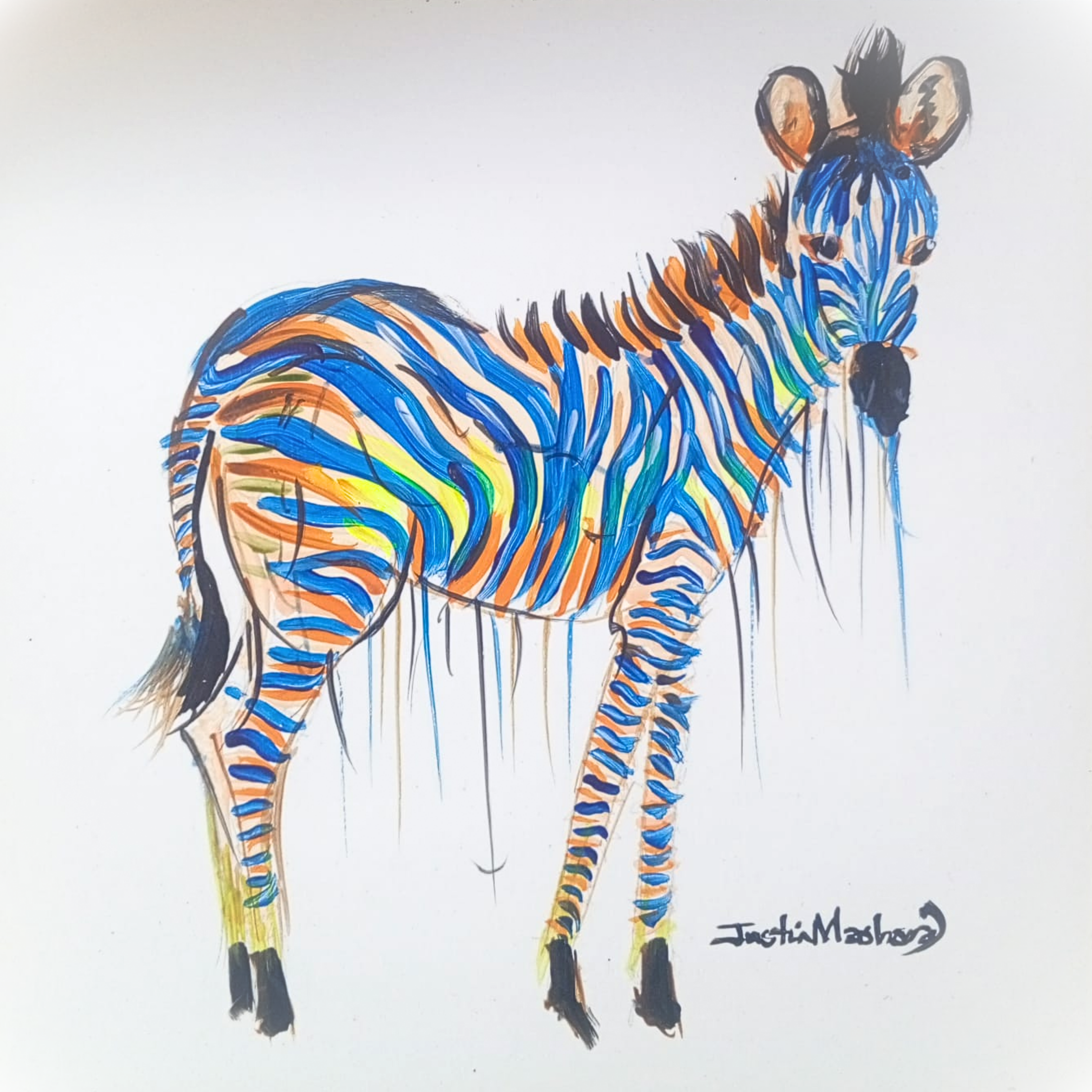 Justin Mashora Masonite Painting - Zebra (25cm x 25cm)