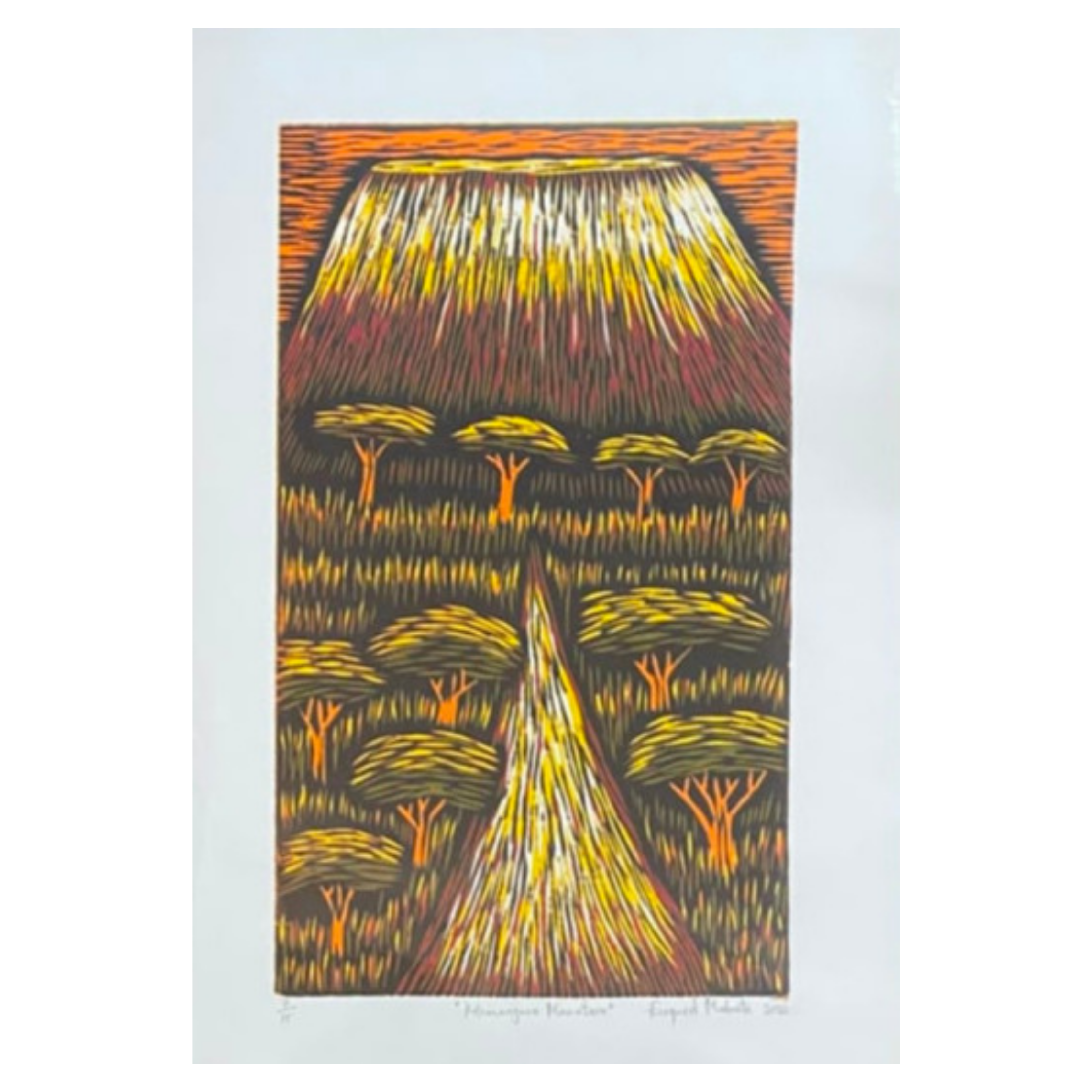 Mabote Art Woodprint Painting - Kilimanjaro Mountain