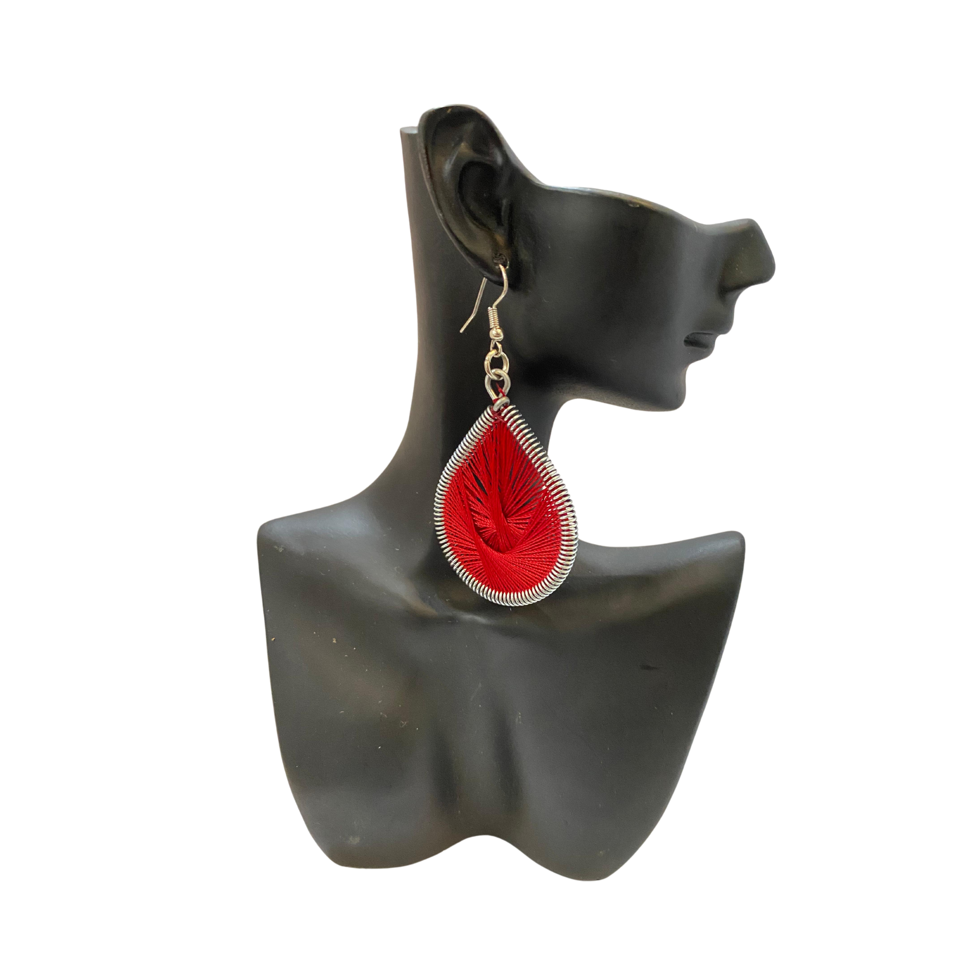 Large African Woven Cotton Earrings