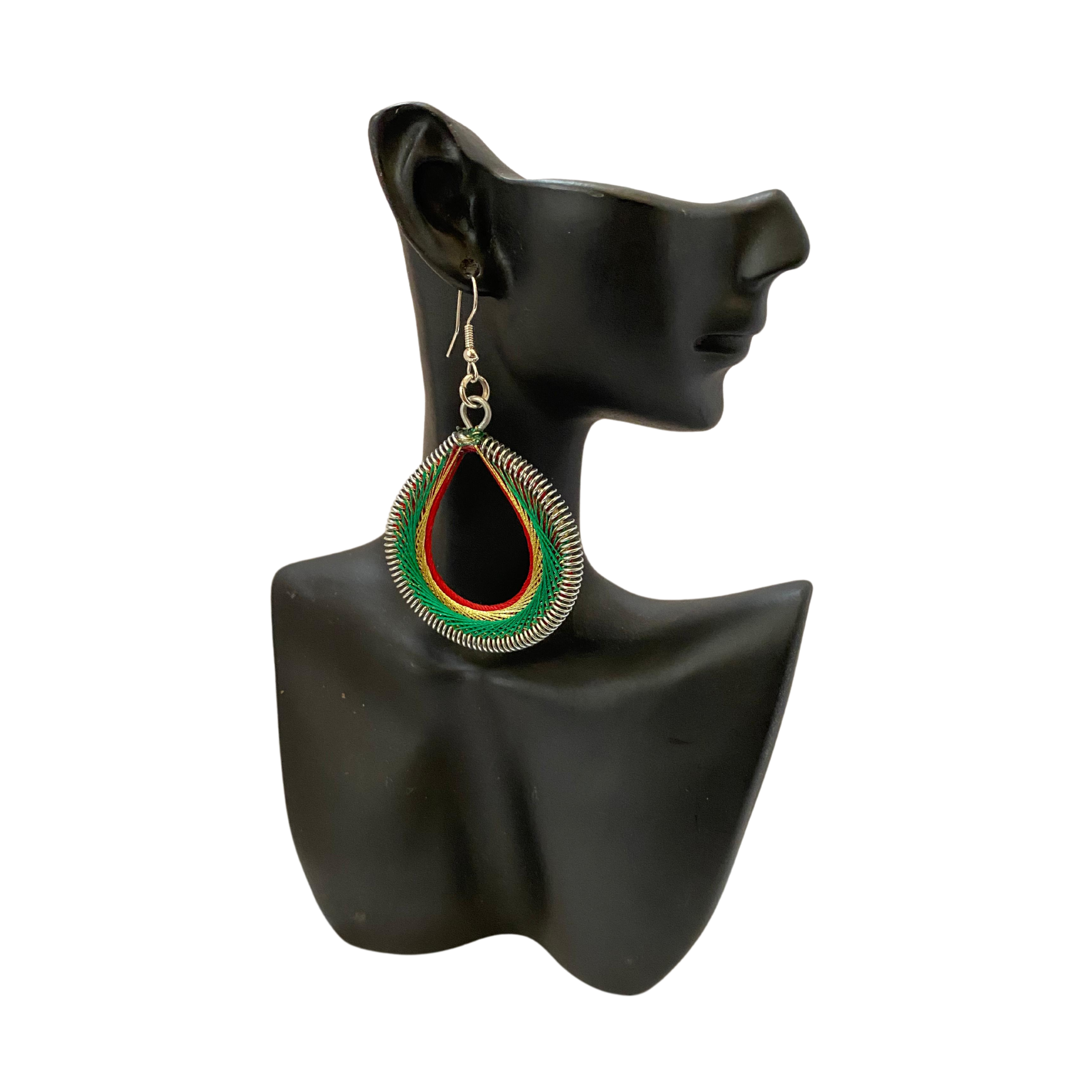 Large African Woven Cotton Earrings