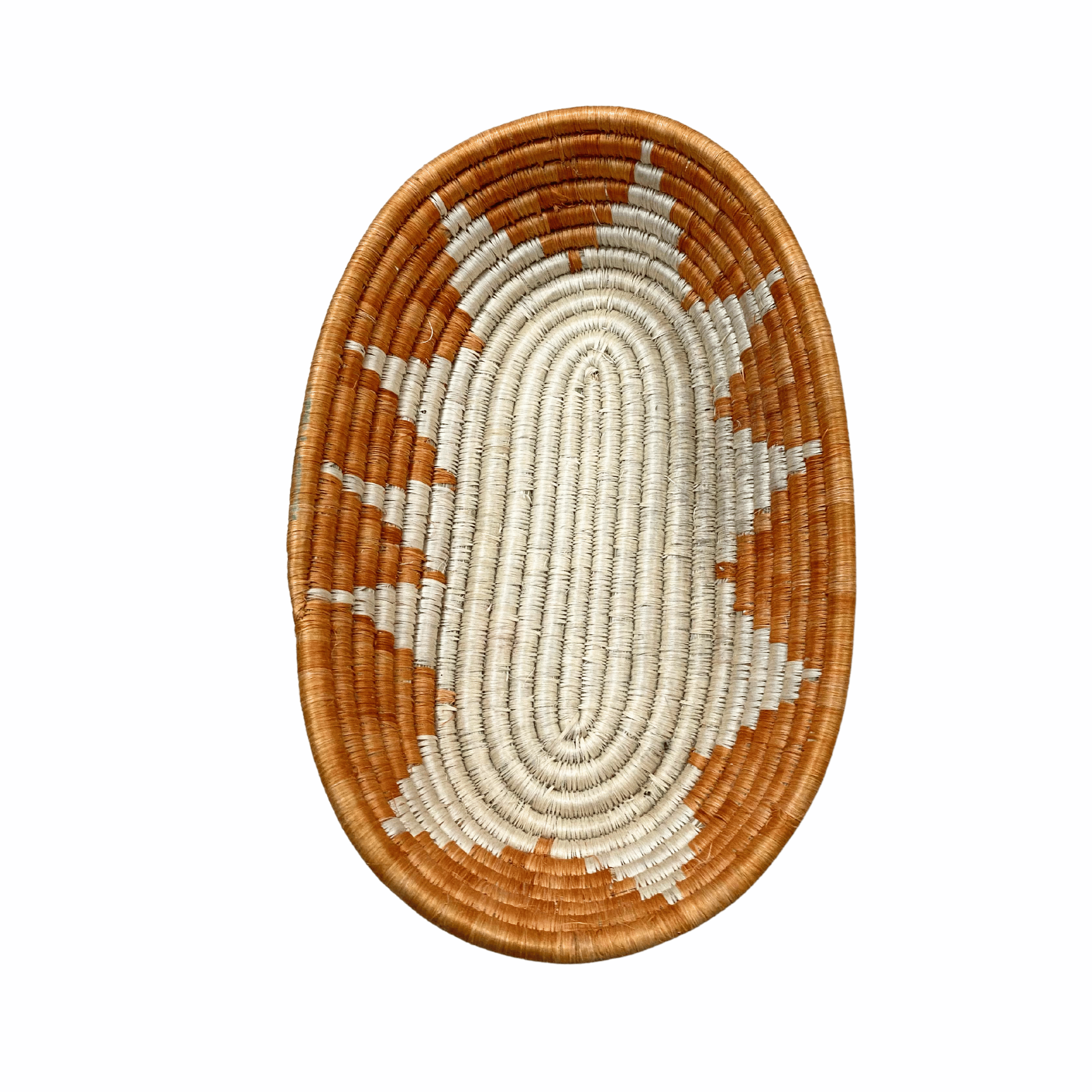 Large Handwoven Oval Rwandan Basket - Beige & Colour Patterns