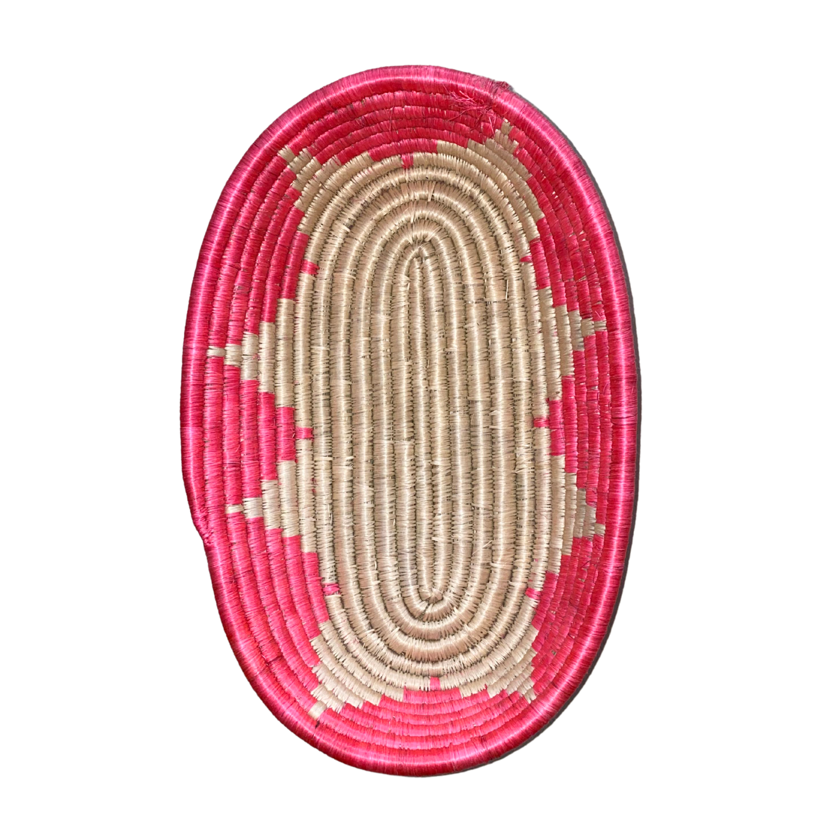Large Handwoven Oval Rwandan Basket - Beige & Colour Patterns