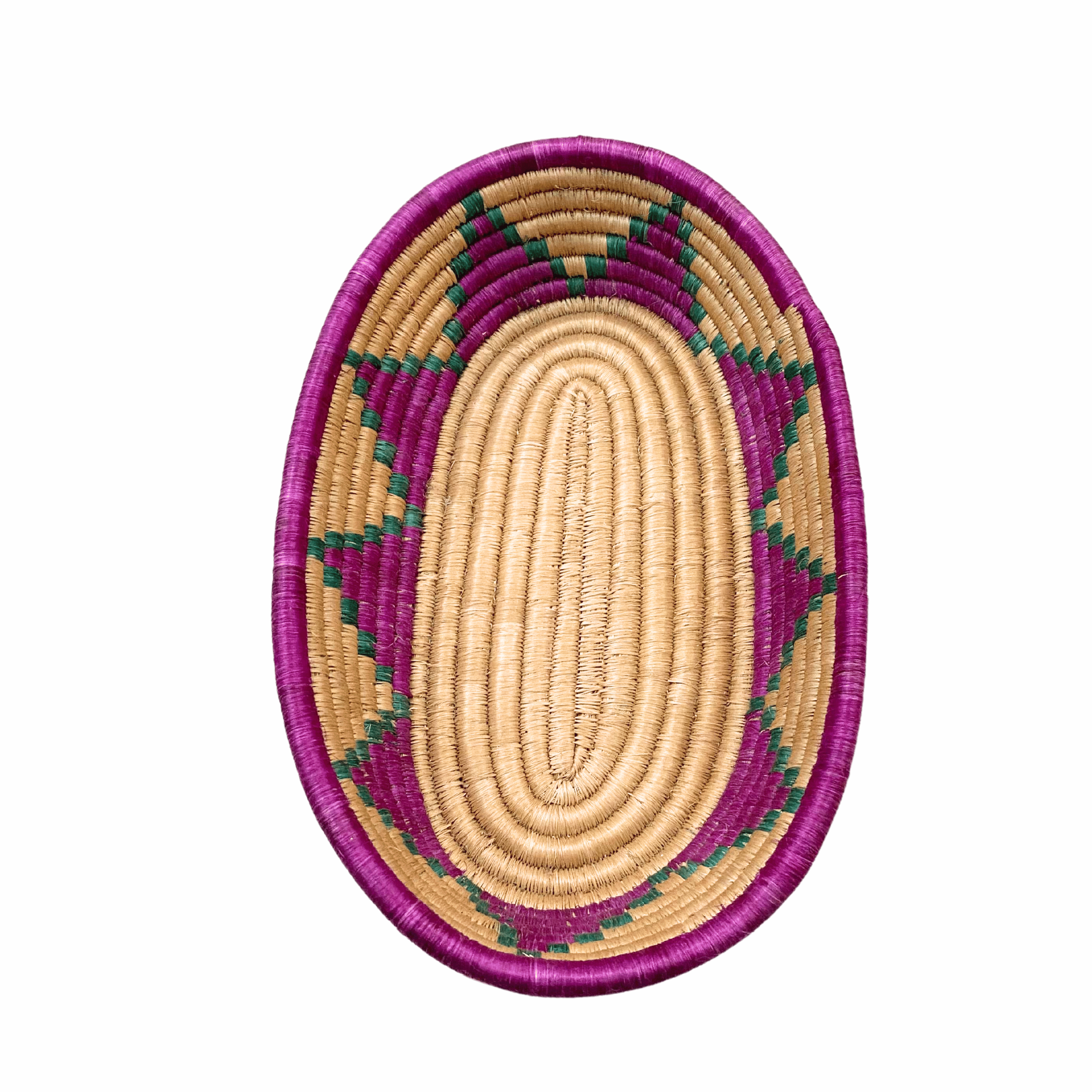 Large Handwoven Oval Rwandan Basket - Beige & Colour Patterns